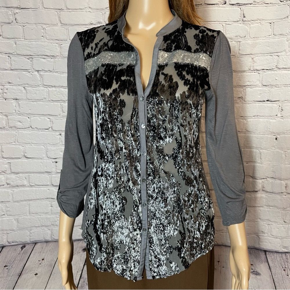 Anthropologie Anthropologie Kitsalano TINY Velvet Silk Blend Burnout Grey Size S / US 4 / IT 40 - 3 Thumbnail