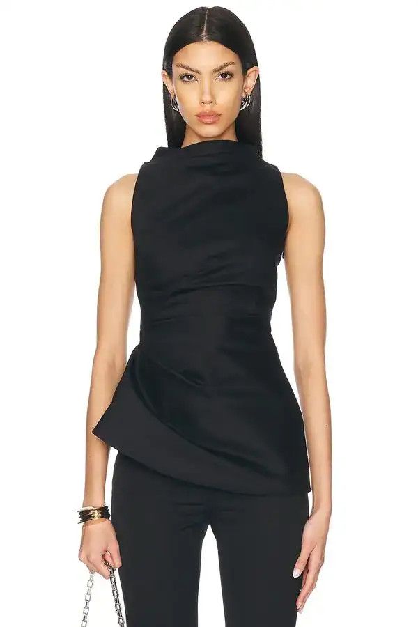 O1w1db10826 Asymmetric Gathered Top In Black, Women's