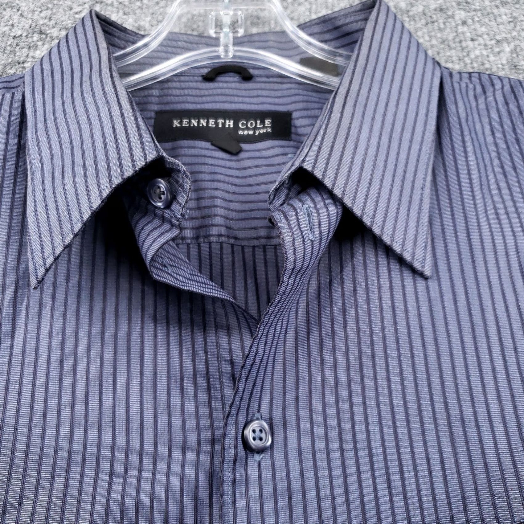 Kenneth Cole Kenneth Cole Dress Shirt 17 Blue Stripe Long Sleeve Button Up Collared Mens Size 46R - 5 Thumbnail
