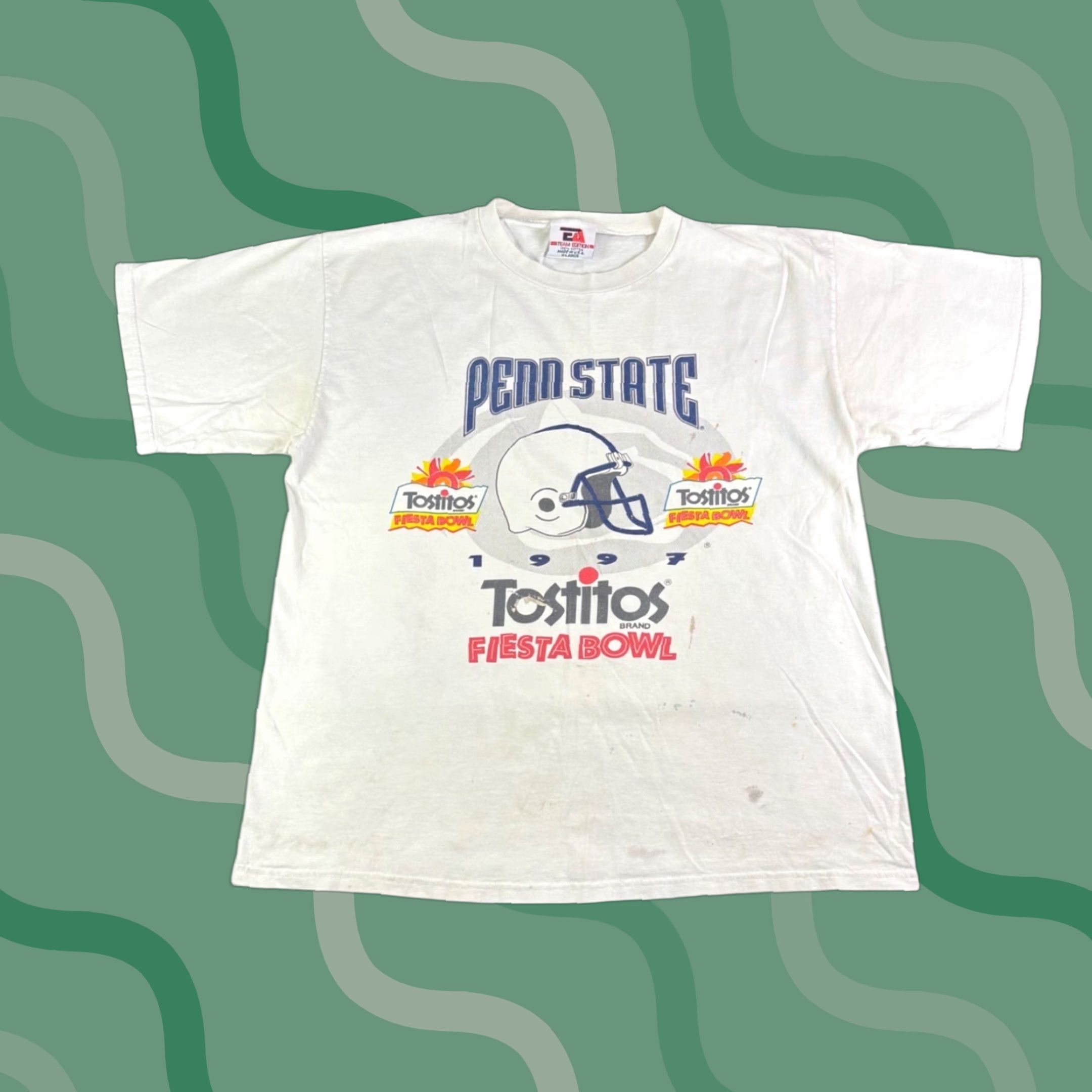 Penn VINTAGE 1997 Penn State Tostitos Fiesta Bowl Shirt XL Team Edition White USA Men's XL Graphic Tee Sportswear Size US XL / EU 56 / 4 - 1 Thumbnail