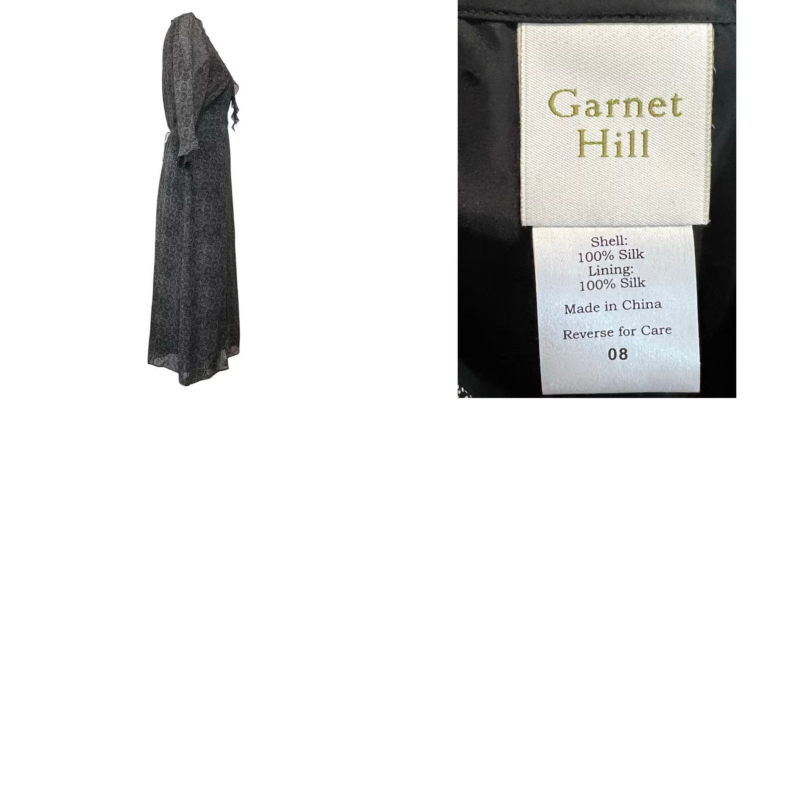 Vintage Garnet Hill Silk Dress Maxi Long Ruffle Trim Black White Print Women's Size 8 Dress Black White Print Silk Maxi Long Ruffle Trim Womens 8 Size M / US 6-8 / IT 42-44 - 8 Thumbnail