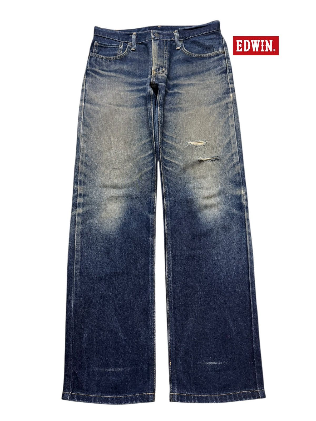 Vintage 90s Japan Edwin Blue Faded Wash Distress Straight
