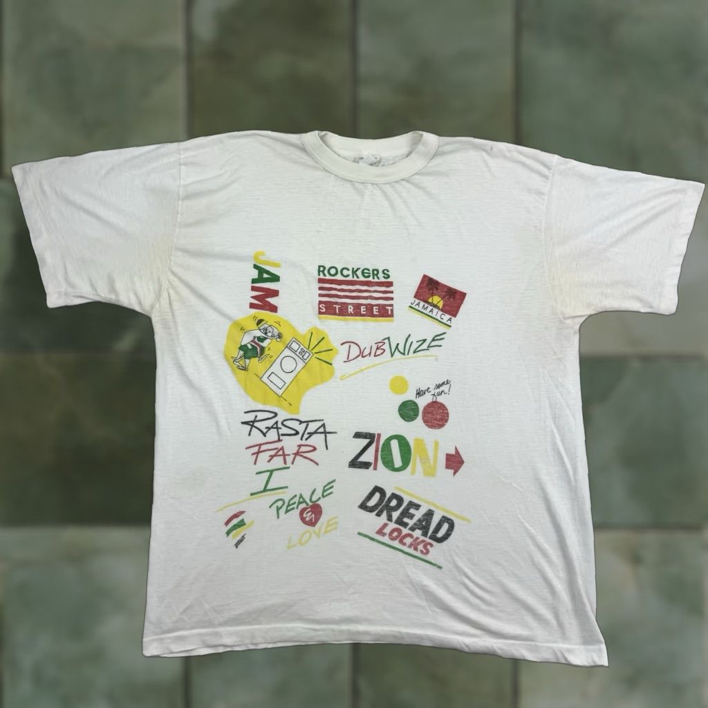 Vintage VINTAGE Jamaica Rasta T-Shirt Adult Medium White Graphic Print Grunge 80s Mens Size US M / EU 48-50 / 2 - 1 Thumbnail
