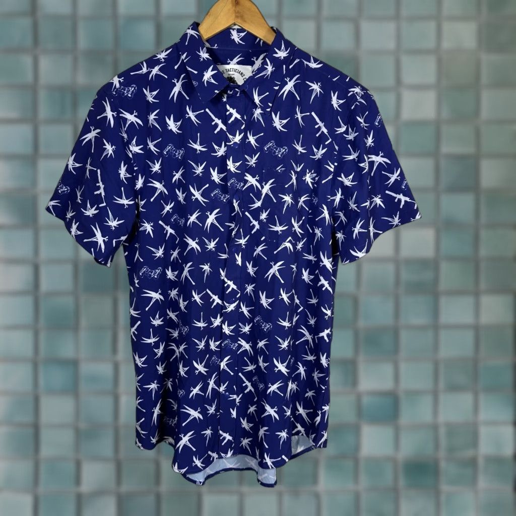 Vintage Savage Tacticians Shirt Blue Short Sleeve Button-Up Mens M Graphic Print Navy Night Vision Rifle Theme Army Casual Travel Size US M / EU 48-50 / 2 - 1 Thumbnail