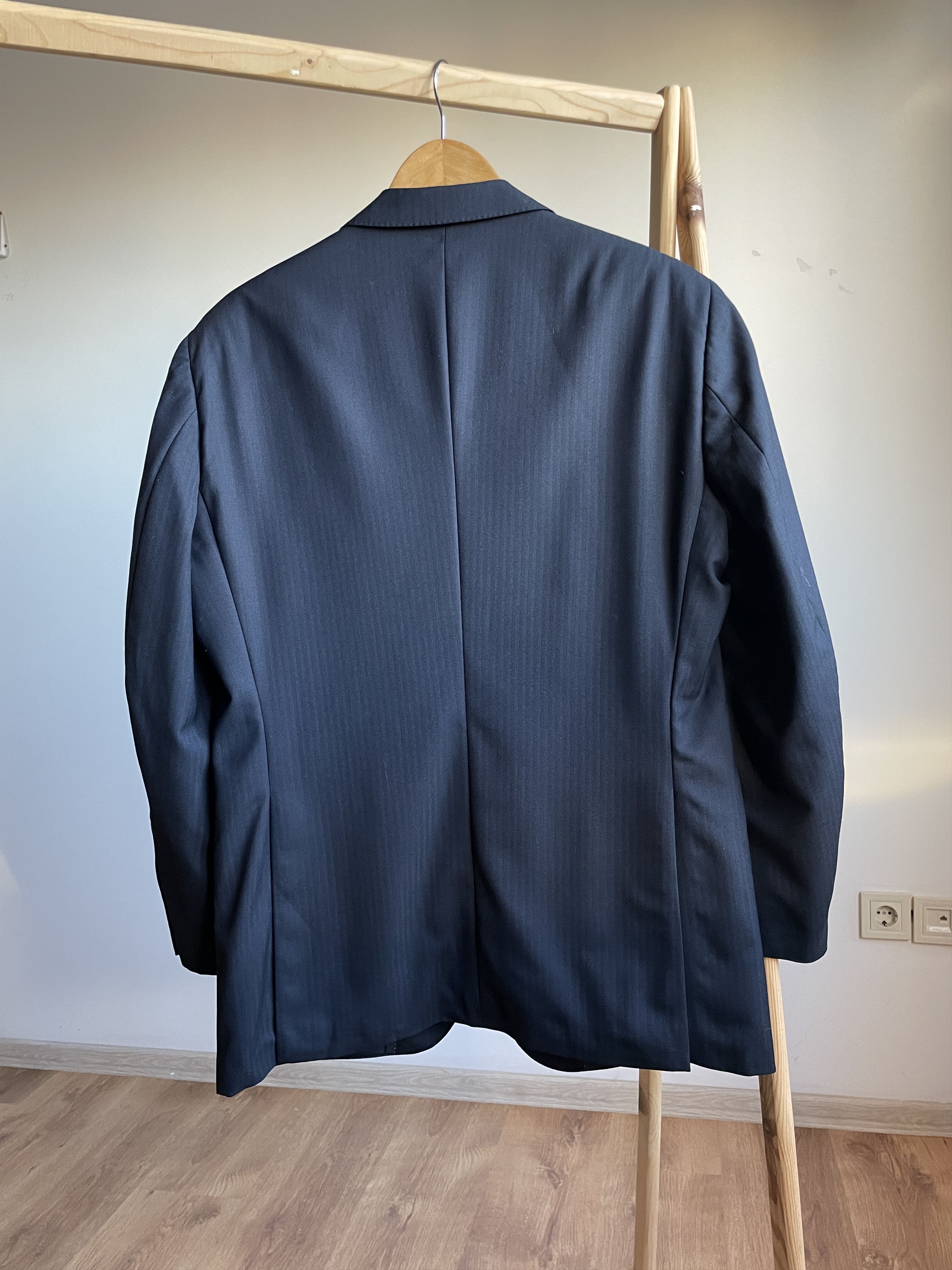 SCABAL Scabal Herringbone Wool 3 Button Wool Navy Suit Size EUR 50 Size 40R - 3 Thumbnail