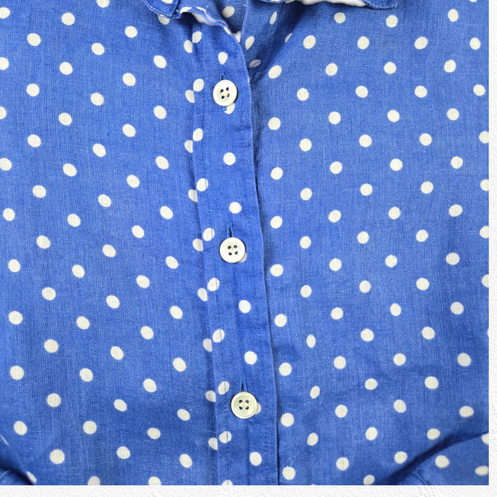 J.Crew J Crew Blue Polka Dot Button Down Linen Blouse Size 4 Size S / US 4 / IT 40 - 6 Thumbnail