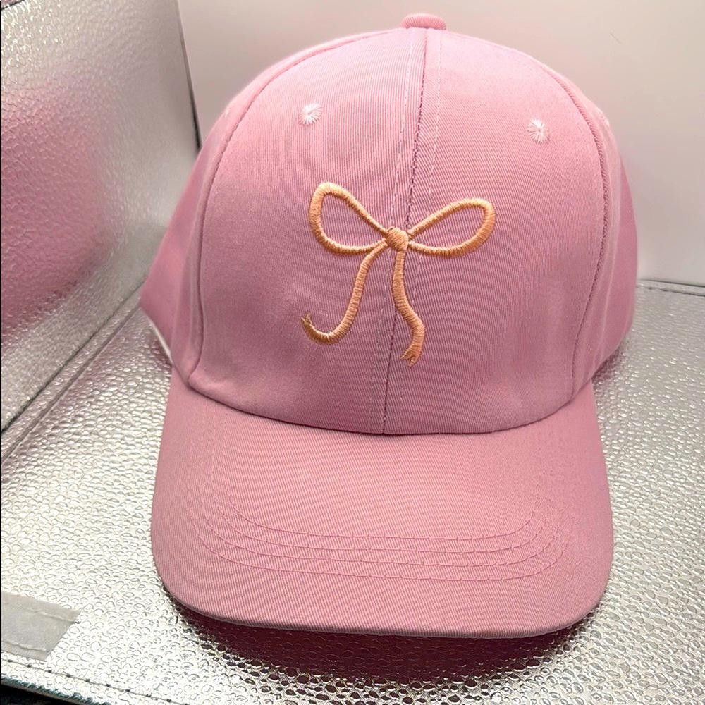 Designer Pink Cap with Bow Embroidery Size ONE SIZE - 1 Preview