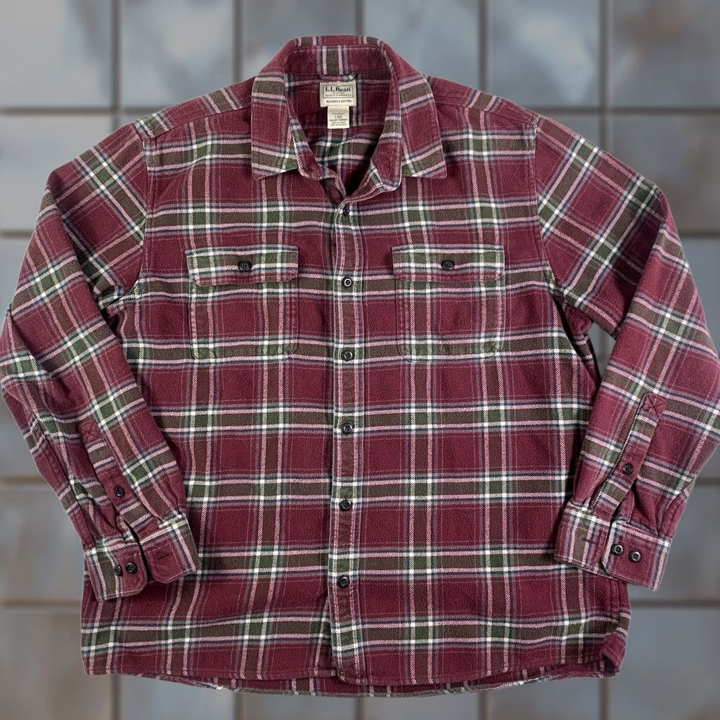 Vintage LL Bean Red Plaid Flannel Shirt Mens Large Organic Cotton Grunge Lumberjack Y2K Casual Button-Up Pockets Size US L / EU 52-54 / 3 - 1 Thumbnail