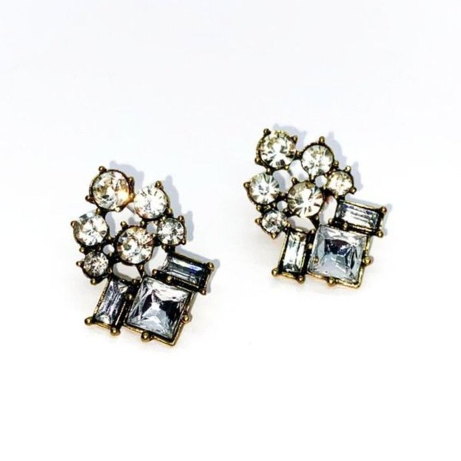 Handmade Gold-Tone Rhinestone Stud Statement Earrings Size ONE SIZE - 2 Thumbnail
