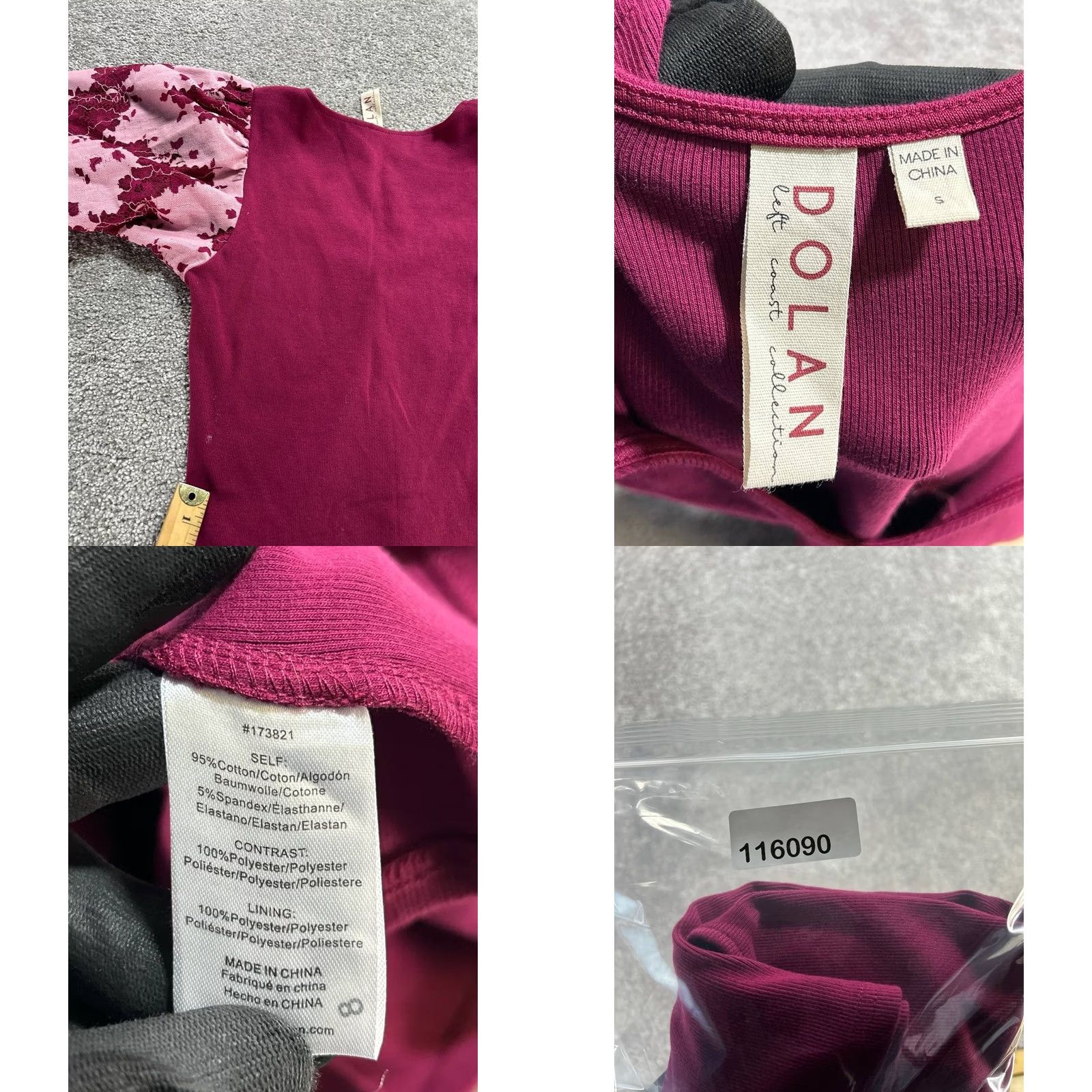 Vintage Dolan Blouse Womens Small Purple Cotton Ribbed Knit Puff Sleeve V Neck Top Size S / US 4 / IT 40 - 8 Thumbnail