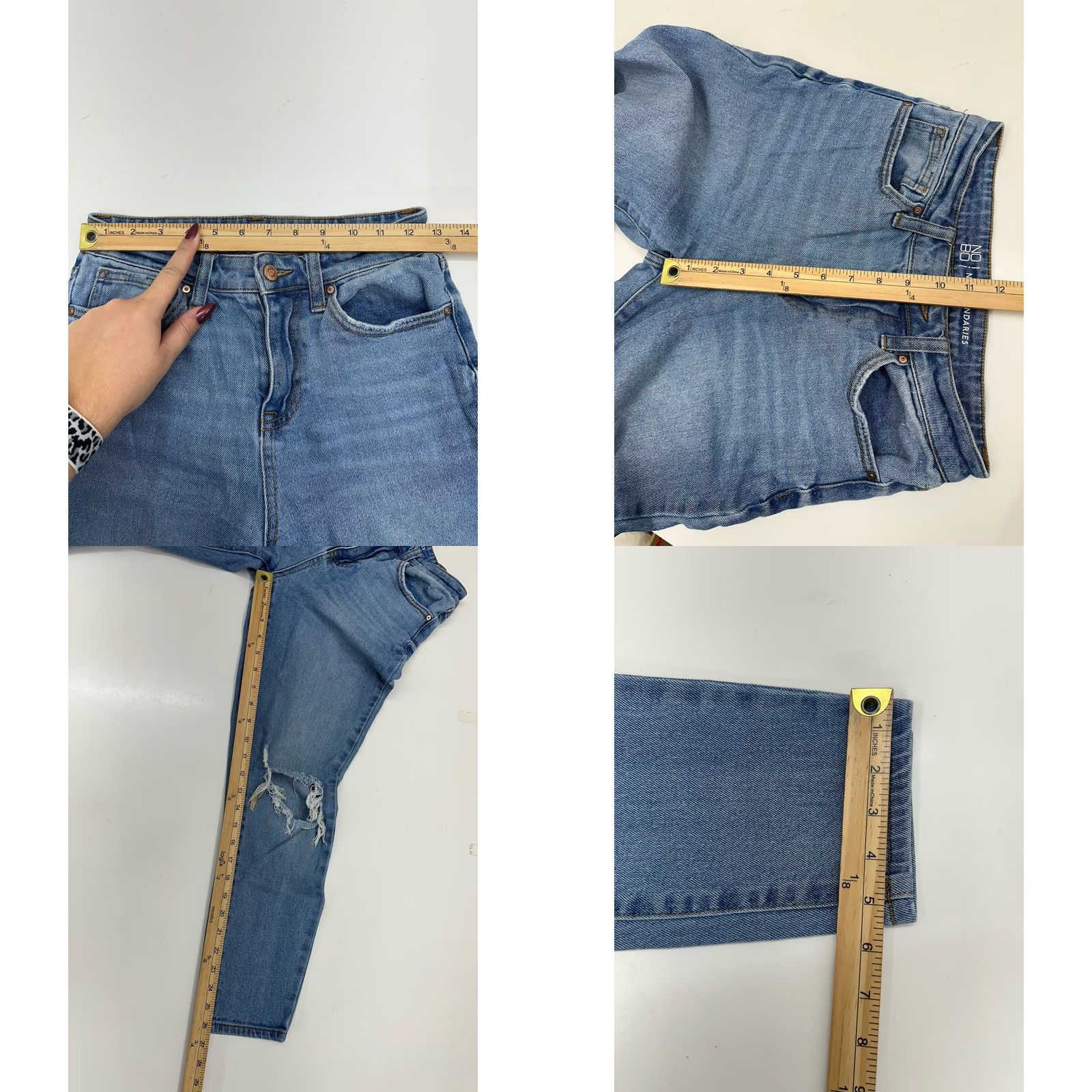 Vintage NO Boundaries NOBO Womens Juniors Jeans Size 3 Distressed Denim Jeans Pants Blue Regular Rise Mid 26.5in Inseam 25in Waist Womens Size 26" / US 2 / IT 38 - 8 Thumbnail