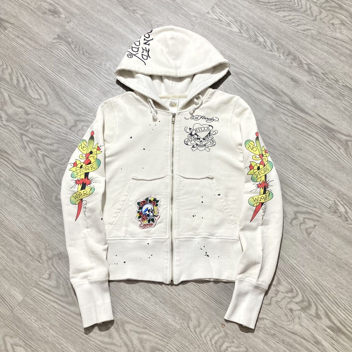 Ed Hardy Vintage Ed Hardy Skulls Tattoo “No More War” Ziphoodie Y2k Size US XS / EU 42 / 0 - 7 Thumbnail