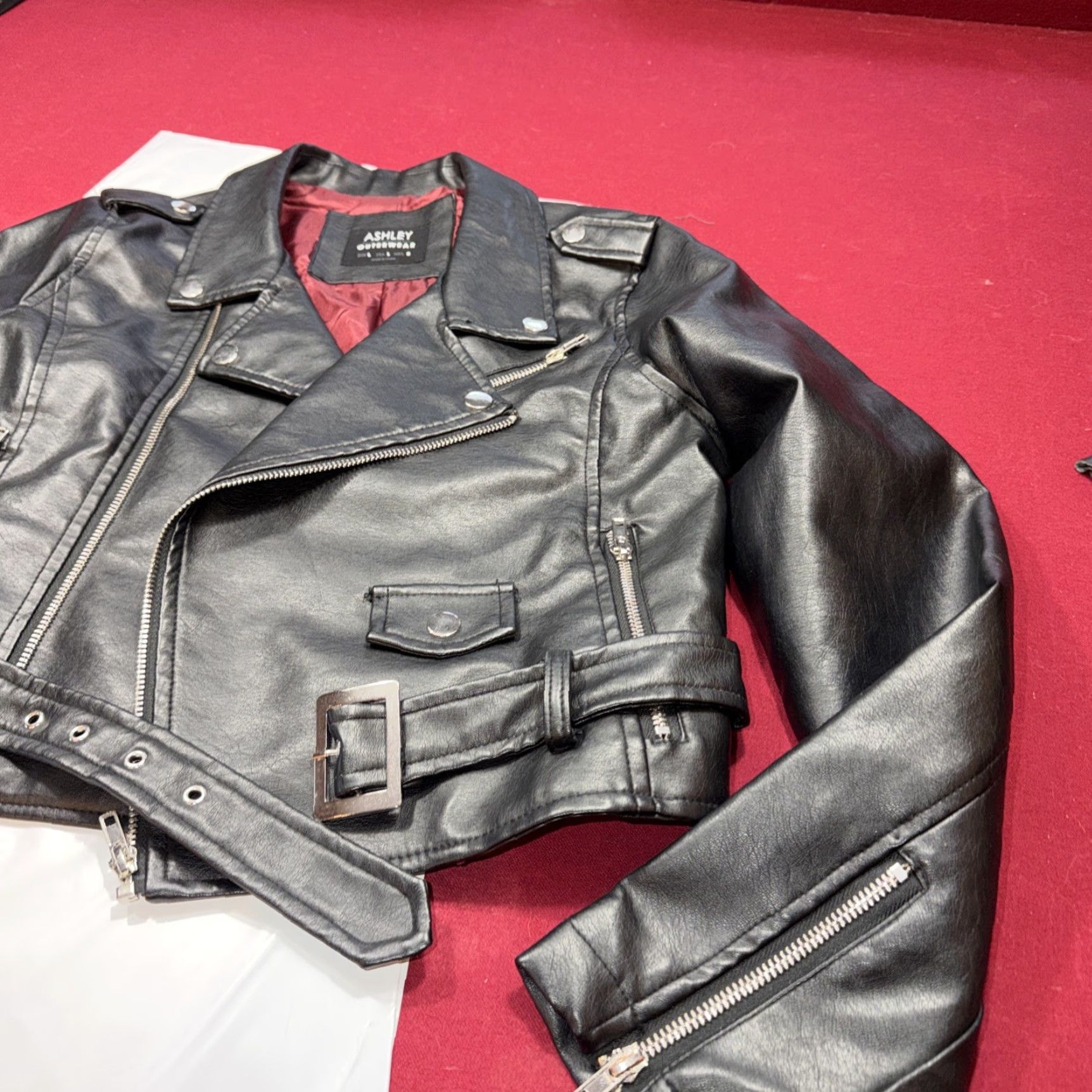 Vintage ASHLEY 26 INTERNATIONAL BRENDA Jacket WOMEN Large Black Faux Leather Moto Biker Size L / US 10 / IT 46 - 4 Thumbnail