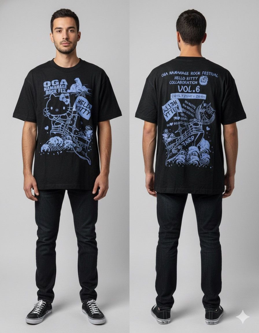 Cartoon Network 🔥Hello Kitty Oga Namahage Rock Fest Tees Size US M / EU 48-50 / 2 - 1 Thumbnail