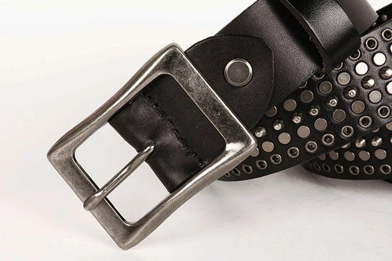 Leather × Vintage Genuine Leather Cowboy Belt Buckle Vintage Metal Rivet Size ONE SIZE - 6 Thumbnail