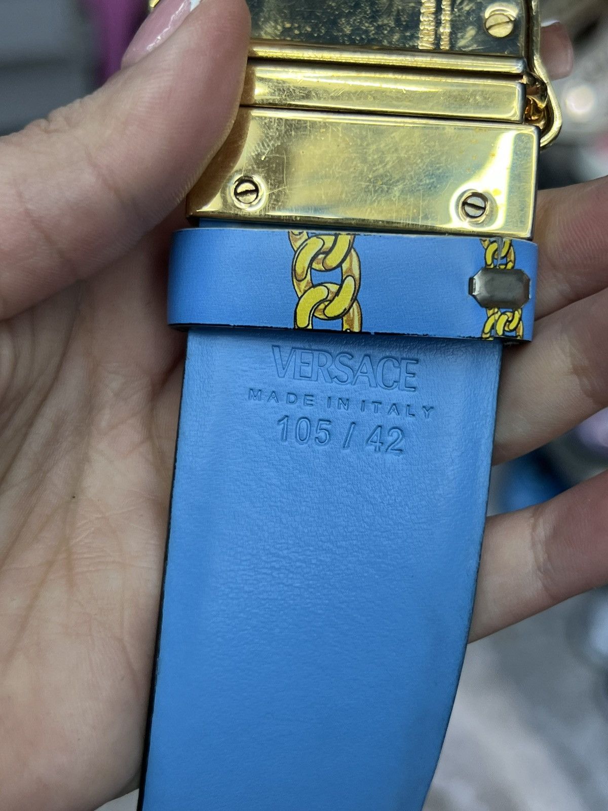 Versace Versace Blue Motif Belt Size 42 - 6 Thumbnail