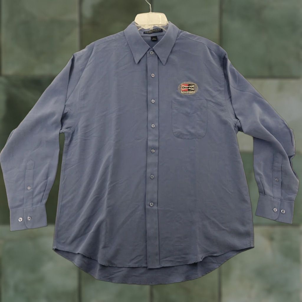 Port Authority Port Authority Champion Aerospace Shirt Adult Large Blue Cotton Polyester Button-Up Vintage Men Size US L / EU 52-54 / 3 - 1 Thumbnail