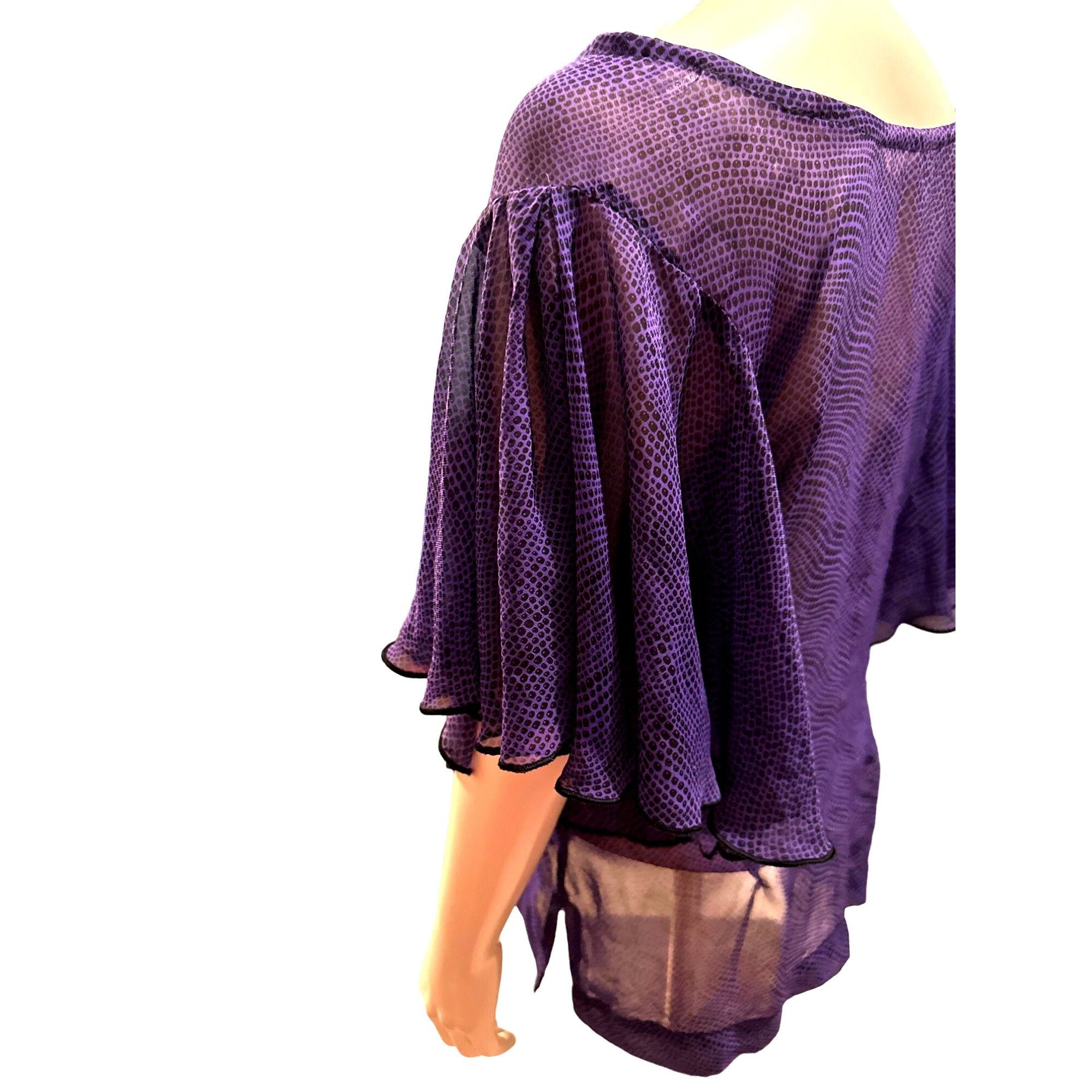 Other CCC Purple Sheer Short Bell Sleeve Round Neck Summer Blouse Size S / US 4 / IT 40 - 4 Thumbnail