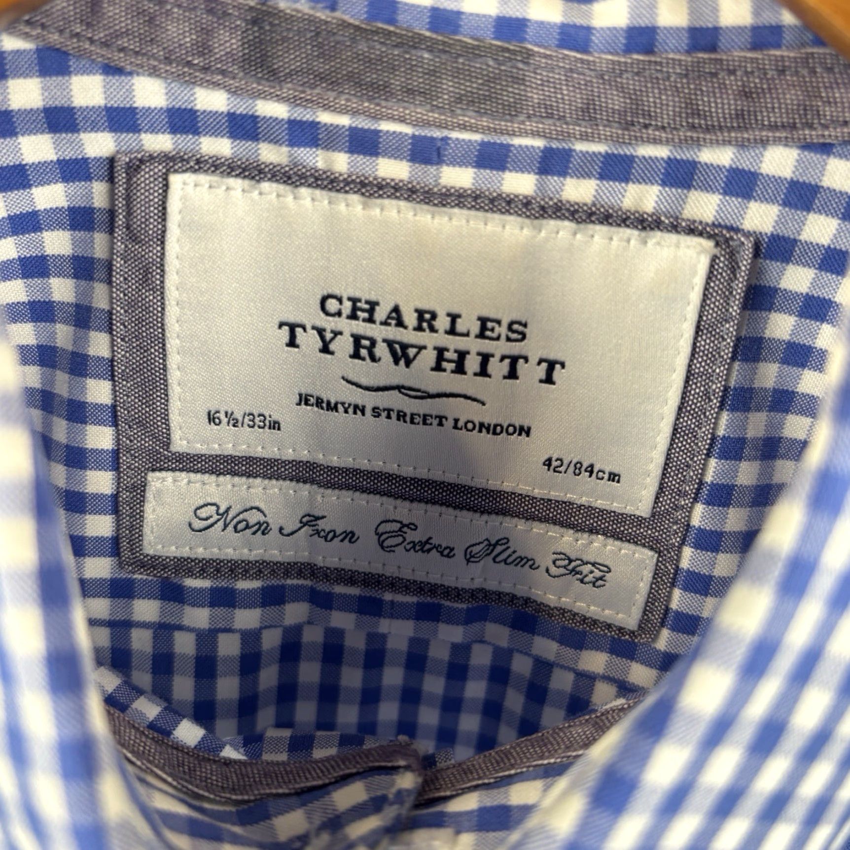 Charles Tyrwhitt Charles Tyrwhitt Shirt Mens 16.7/33 Blue Gingham Check Extra Slim Fit Non-Iron Shirt Regular L Blue Cotton Button-Up Collared Long Sleeve Men’s Size US L / EU 52-54 / 3 - 3 Thumbnail