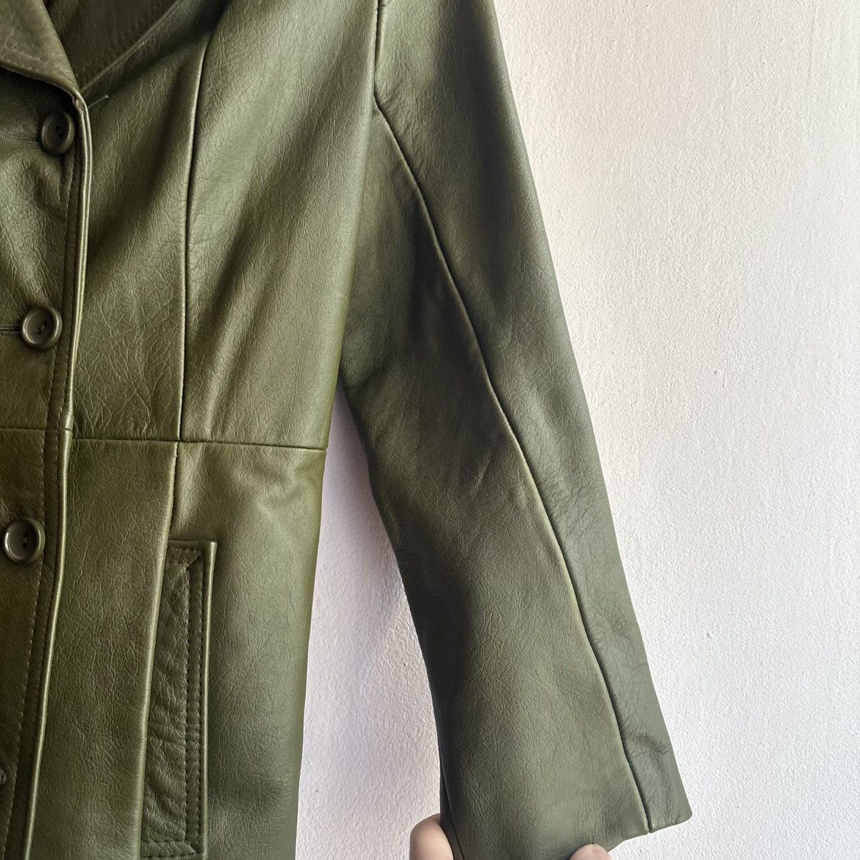 Vintage Vintage Green Leather Trench Coat Jacket Italy Hand Made Size XS / US 0-2 / IT 36-38 - 4 Thumbnail