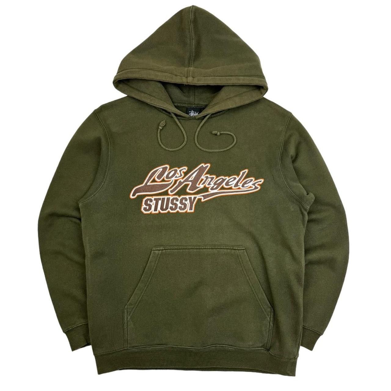 image of Vintage Stussy Hoodie in Khaki Brown, Men's (Size Small)