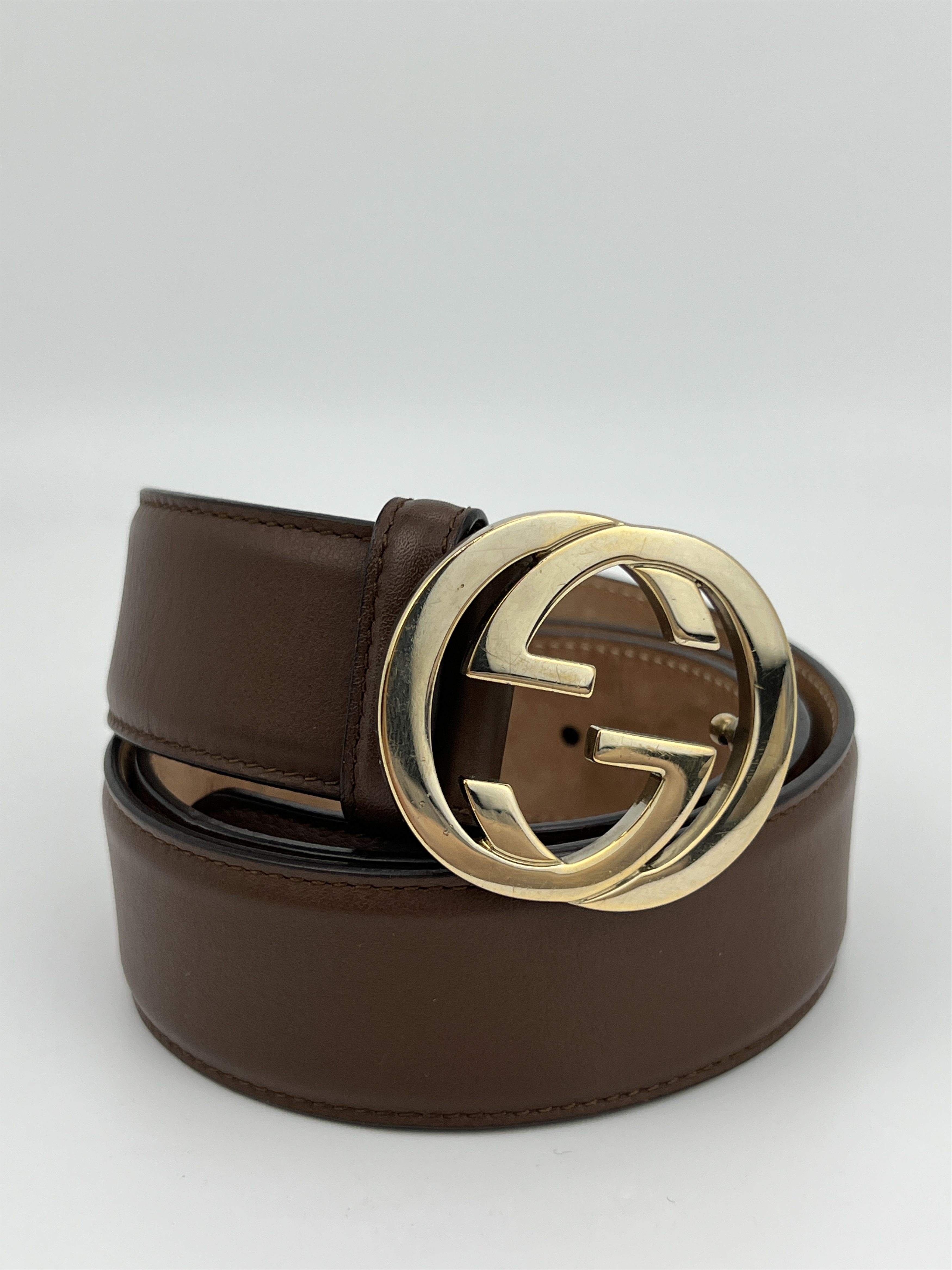Gucci Gucci GG Logo Buckle Brown Leather Belt Size ONE SIZE - 1 Thumbnail