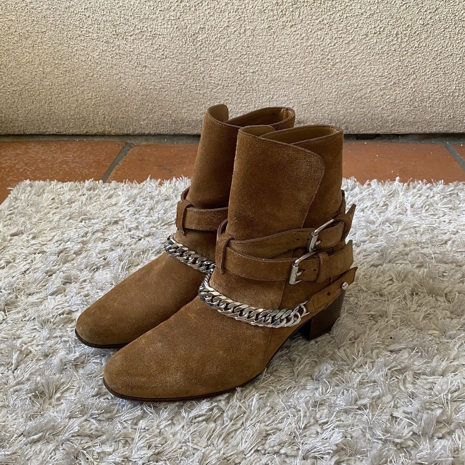 Amiri AMIRI Womens Shoes Tan Brown Suede Buckle Ankle Boots Chain Size US 6 / IT 36 - 4 Thumbnail
