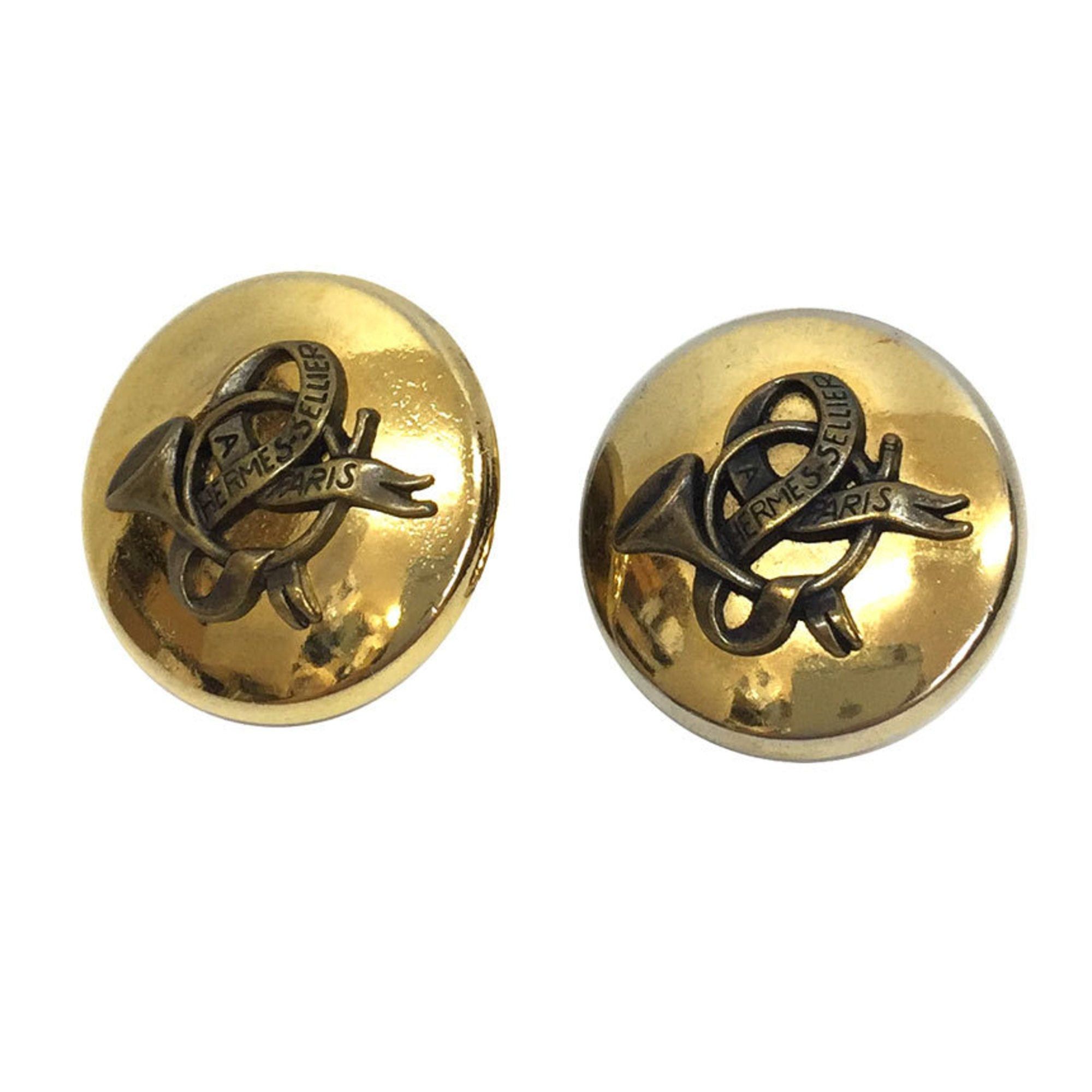 image of Hermes Earrings Horn Trumpet Gold Color in Black, Women's