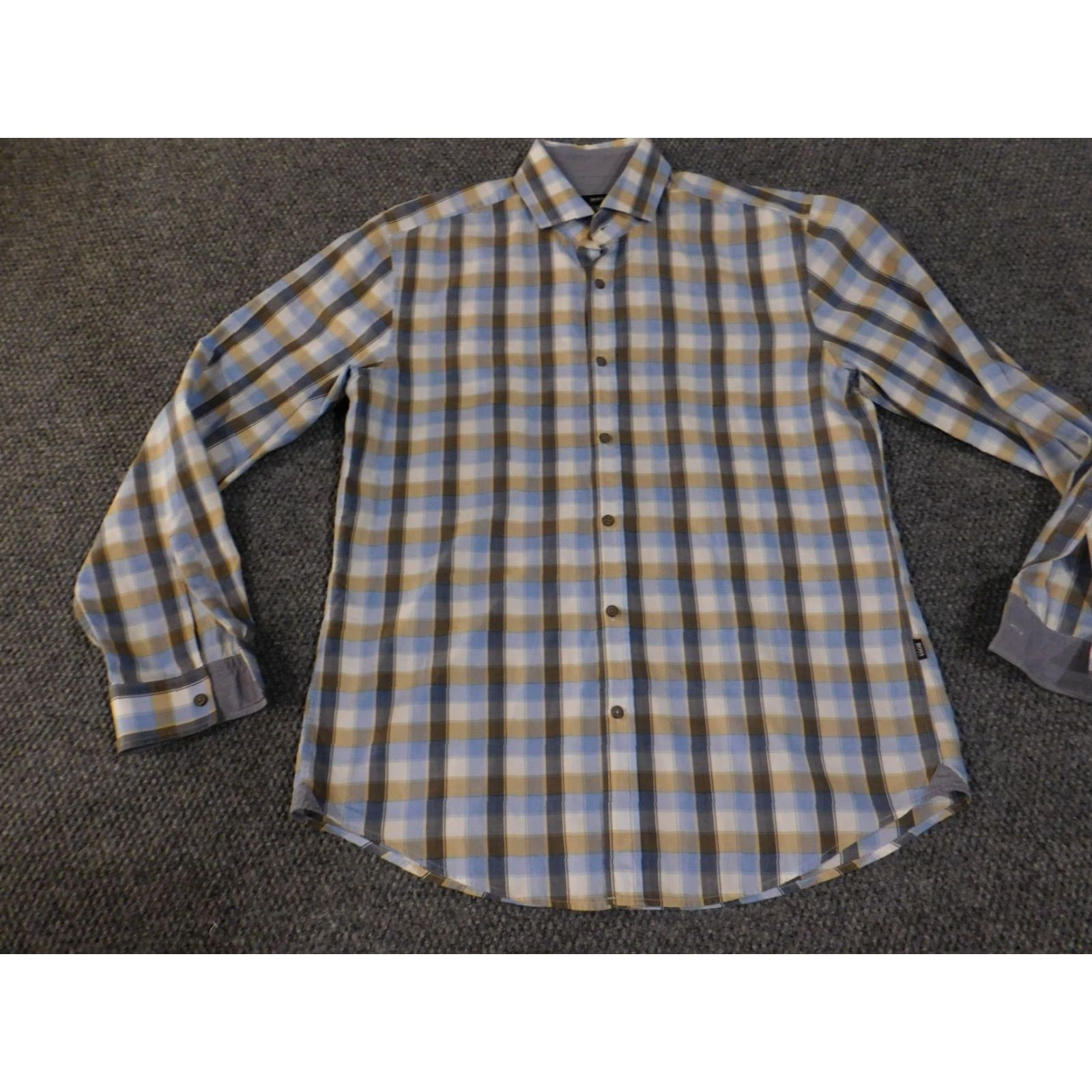 Hugo Boss HUGO BOSS Shirt Mens L Blue Brown Plaid Slim Fit Long Sleeve Button Front Size US L / EU 52-54 / 3 - 4 Thumbnail