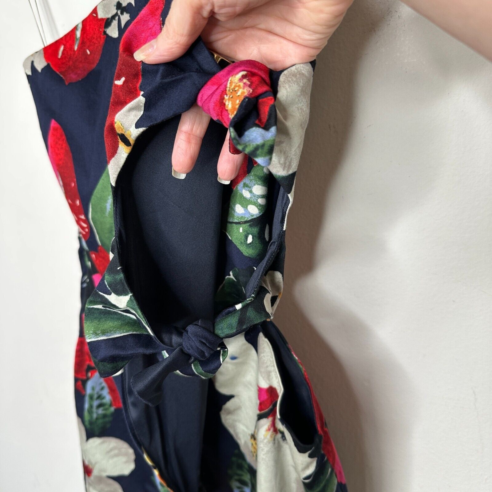 Zara Zara Navy Floral Side Tie One Shoulder Mini Dress Side Zip M Size M / US 6-8 / IT 42-44 - 4 Thumbnail