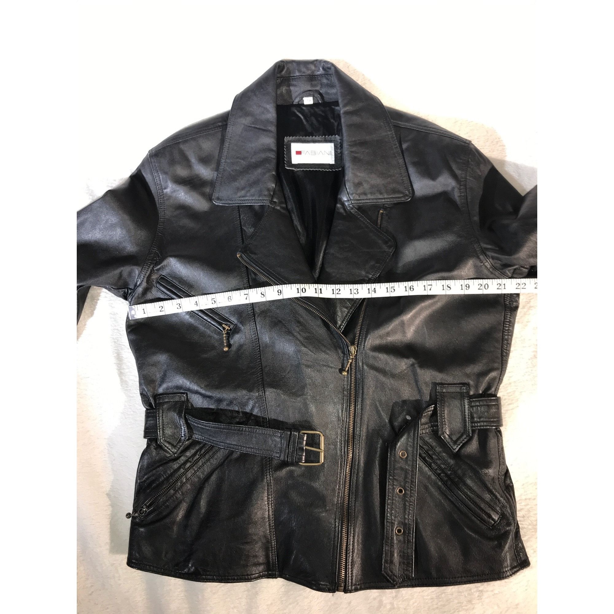 Vintage Fabiani Women's Black Leather V Neck Belted Moto Y2K Jacket Size S / US 4 / IT 40 - 5 Thumbnail
