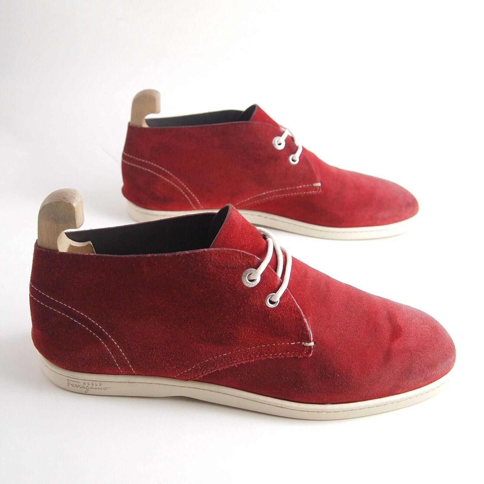 Salvatore Ferragamo Feragamo Chukka Boots Red Suede Mens US 10.5 EU 43.5 EEE Size US 10.5 / EU 43-44 - 5 Thumbnail