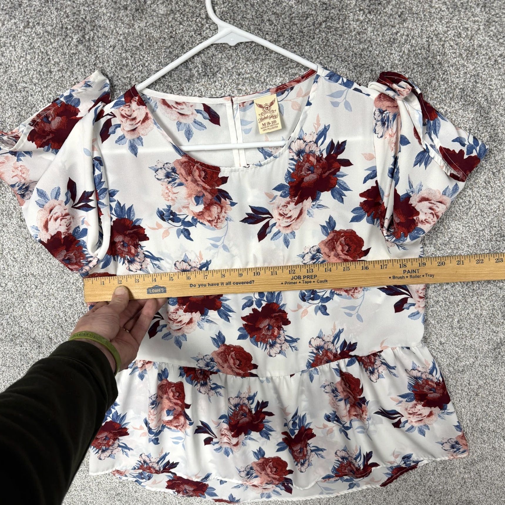 Faded Glory Faded Glory Floral Peplum Blouse M 8-10 Women Bell Sleeve Round Neck Multicolor Floral Casual Party/Cocktail Shirt Ladies B Size M / US 6-8 / IT 42-44 - 4 Thumbnail