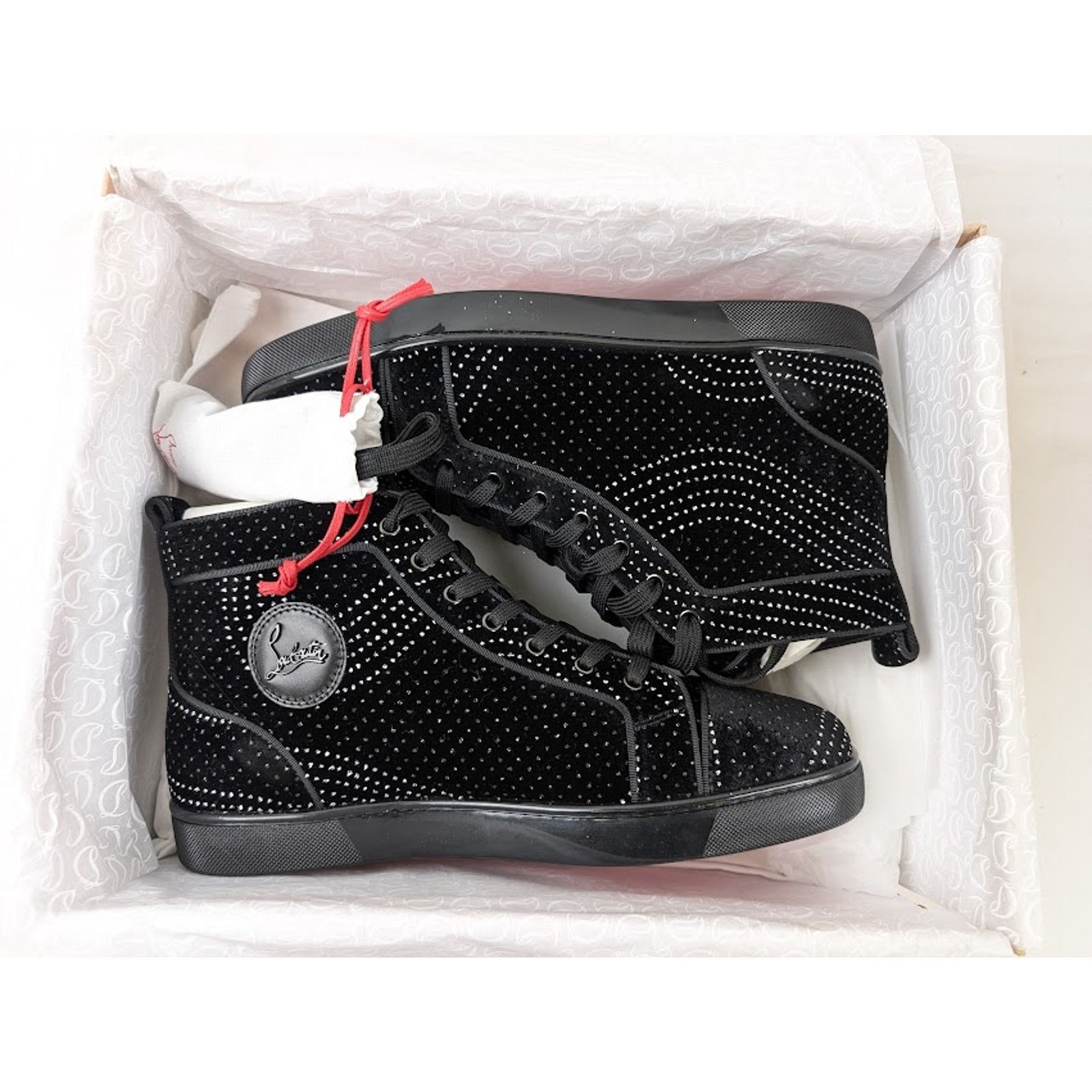 Christian Louboutin o1rshd1 Louis Orlato Flat Hi-Top Sneakers in Black/Silver Size US 11 / EU 44 - 17 Thumbnail