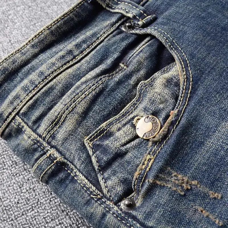 Japanese Brand × Jean Streetwear Jeans Retro Black Blue Elastic Slim Fit Ripped Size US 32 / EU 48 - 5 Thumbnail