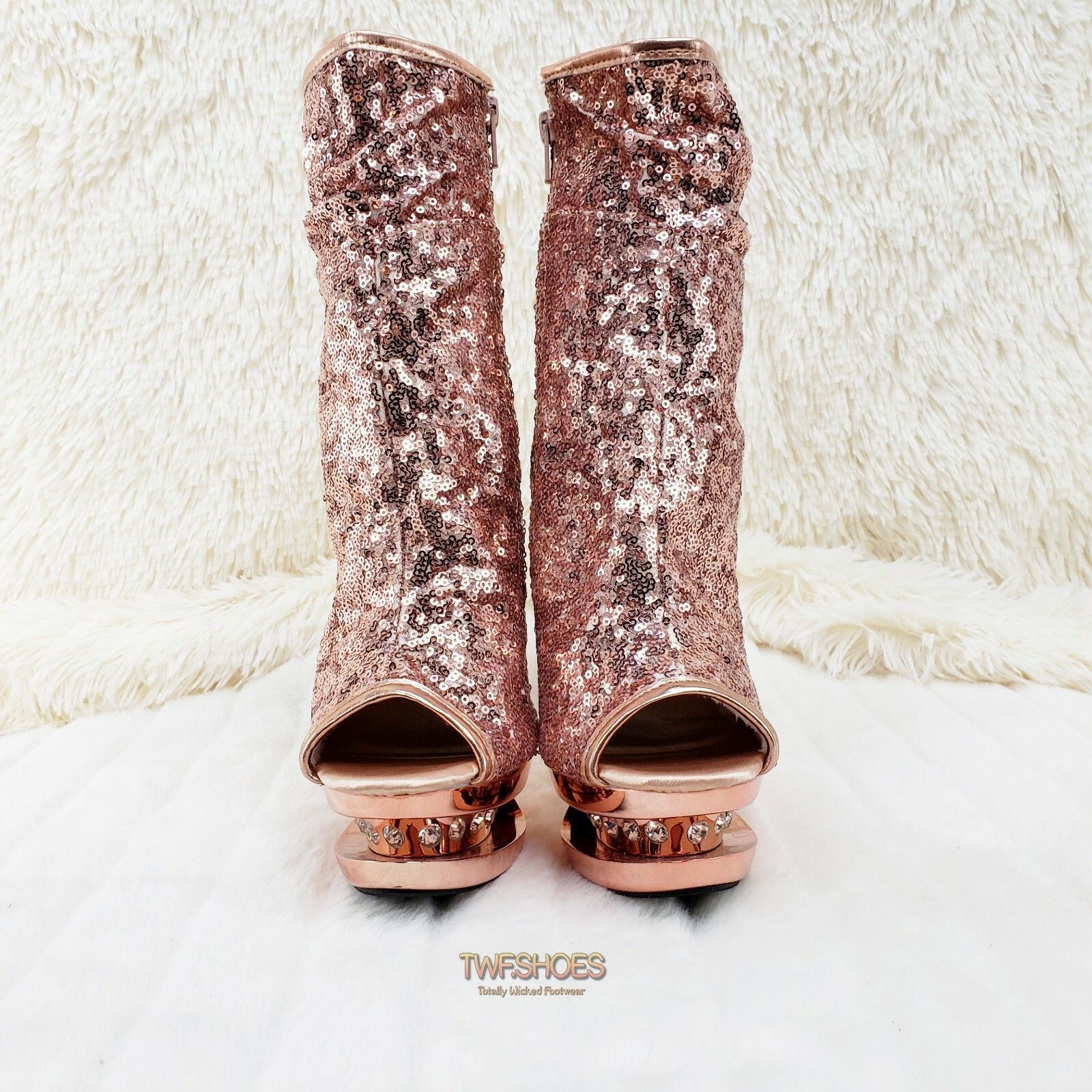Other Blondie 1008 Rose Gold Sequin Slouchy Ankle Boots High Heels Size US 9 / IT 39 - 8 Thumbnail
