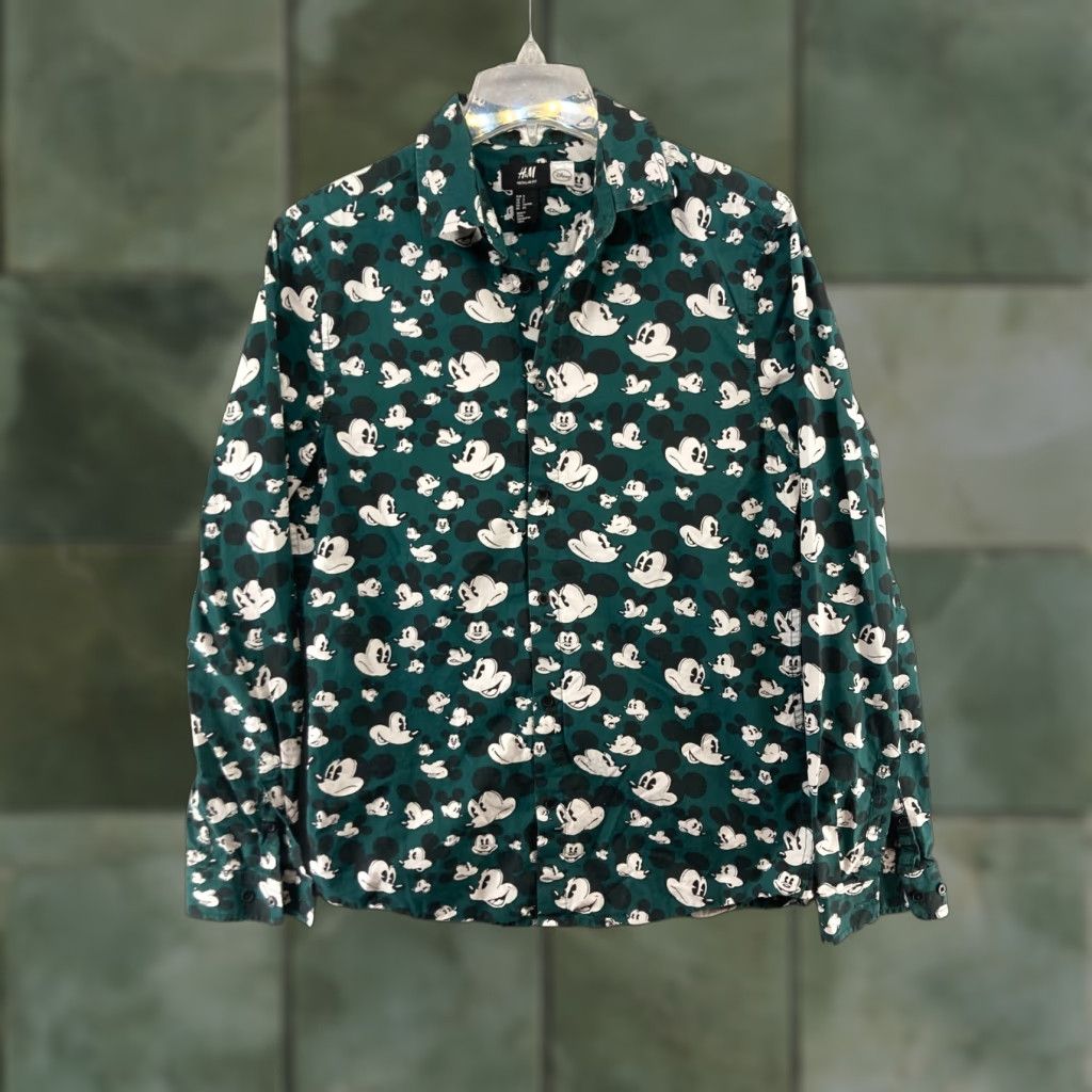 H&M HM Mickey Mouse Shirt Mens Small Long Sleeve Button Up Green Size US S / EU 44-46 / 1 - 1 Thumbnail
