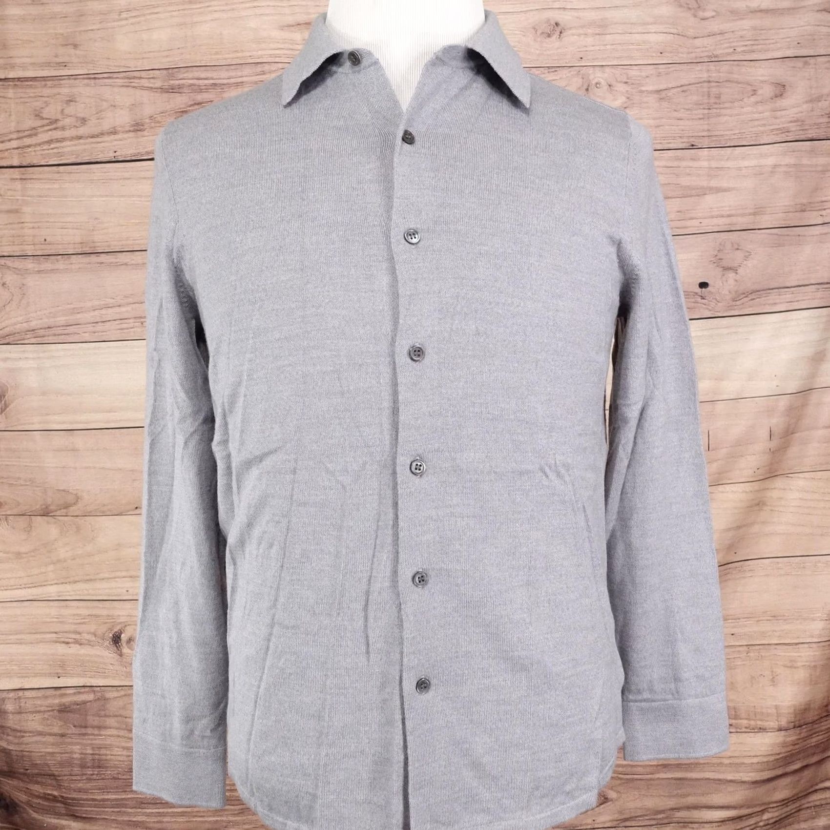 Theory Theory Mens Medium Gray Merino Wool Button-Up Long Sleeve Shirt Size US M / EU 48-50 / 2 - 3 Thumbnail