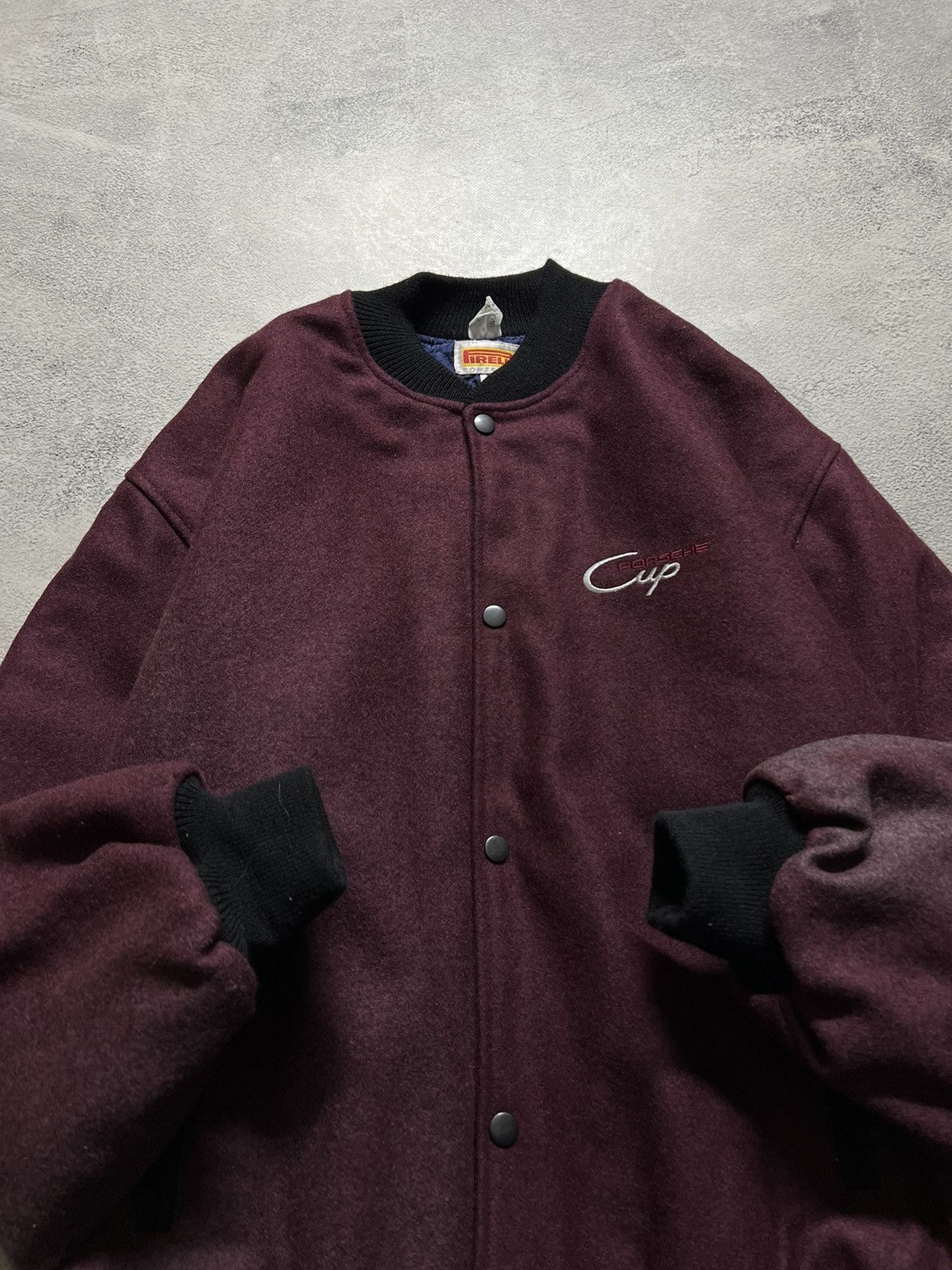 Y2k Thrashed Porsche Cup Firelli Wool Bomber Jacket 90’s