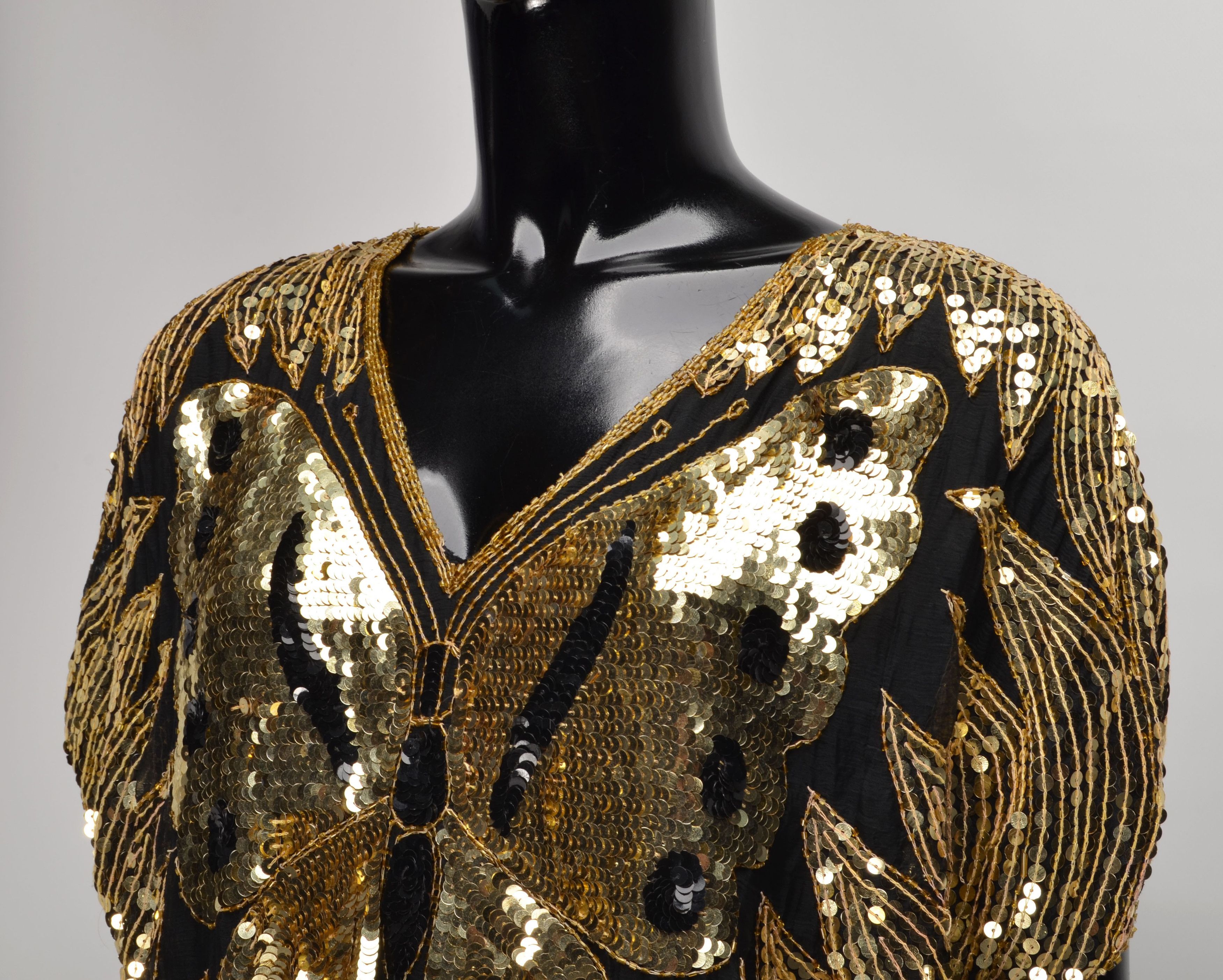 Other Vintage Y2K Fairy Butterfly Sequin Beaded Silk Blouse Top Size ONE SIZE - 2 Thumbnail