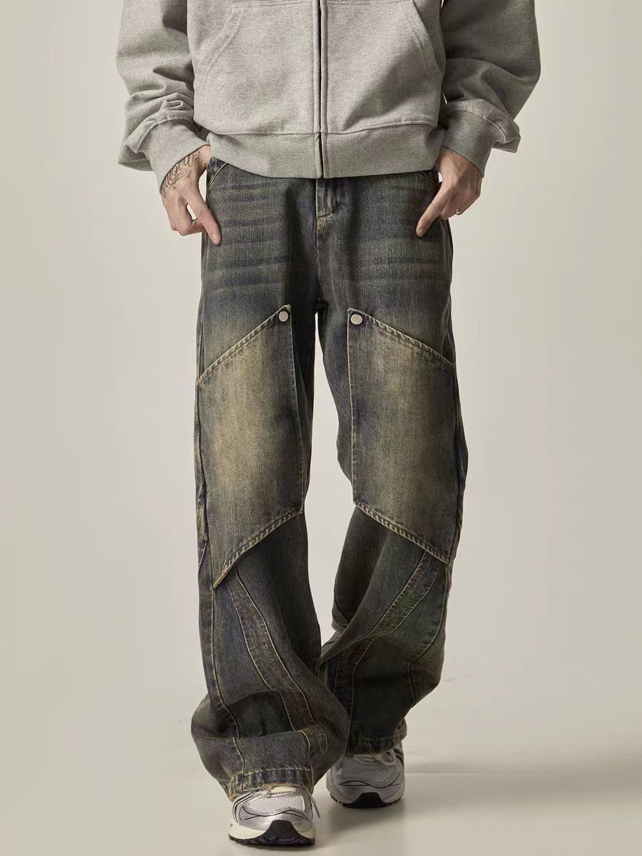 image of Vintage Maillard Deconstructed Work Straight Leg Jeans in Vintage Blue, Men's (Size 32)