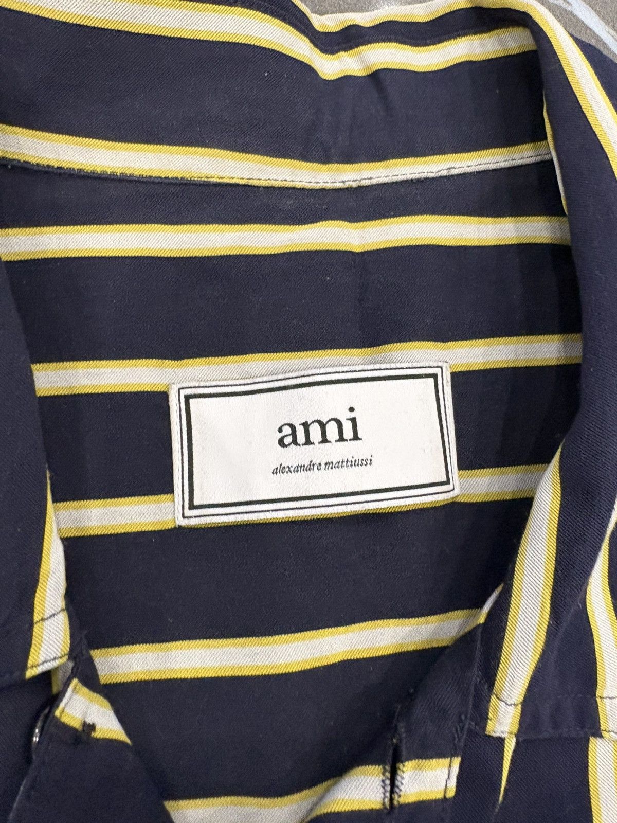 AMI Ami Paris Alexandre Mattiussi Blue Yellow Striped Shirt Size US L / EU 52-54 / 3 - 2 Thumbnail