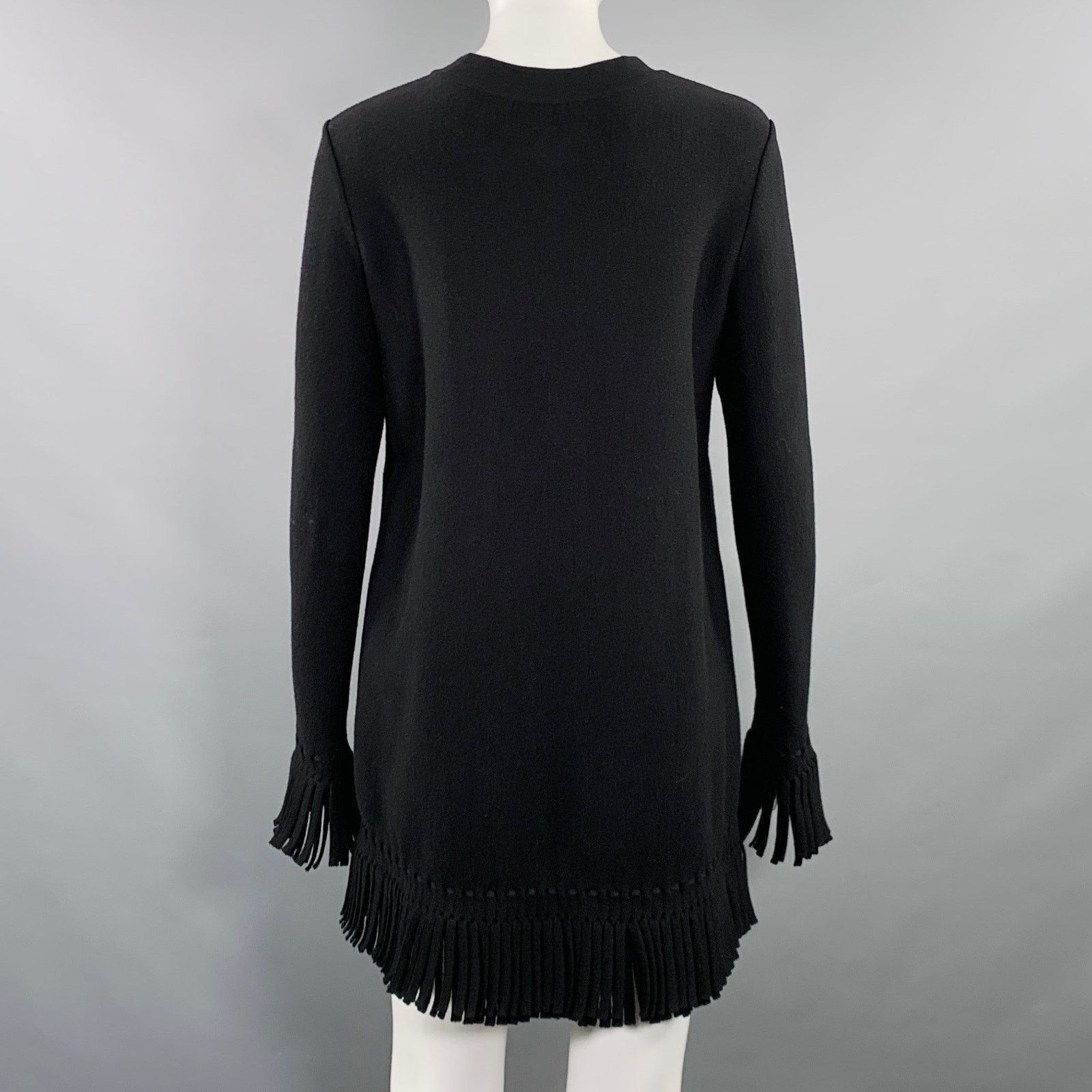 Alaia ALAIA Size 6 Black Wool Blend Fringe Trim Mini Dress Size M / US 6-8 / IT 42-44 - 4 Thumbnail