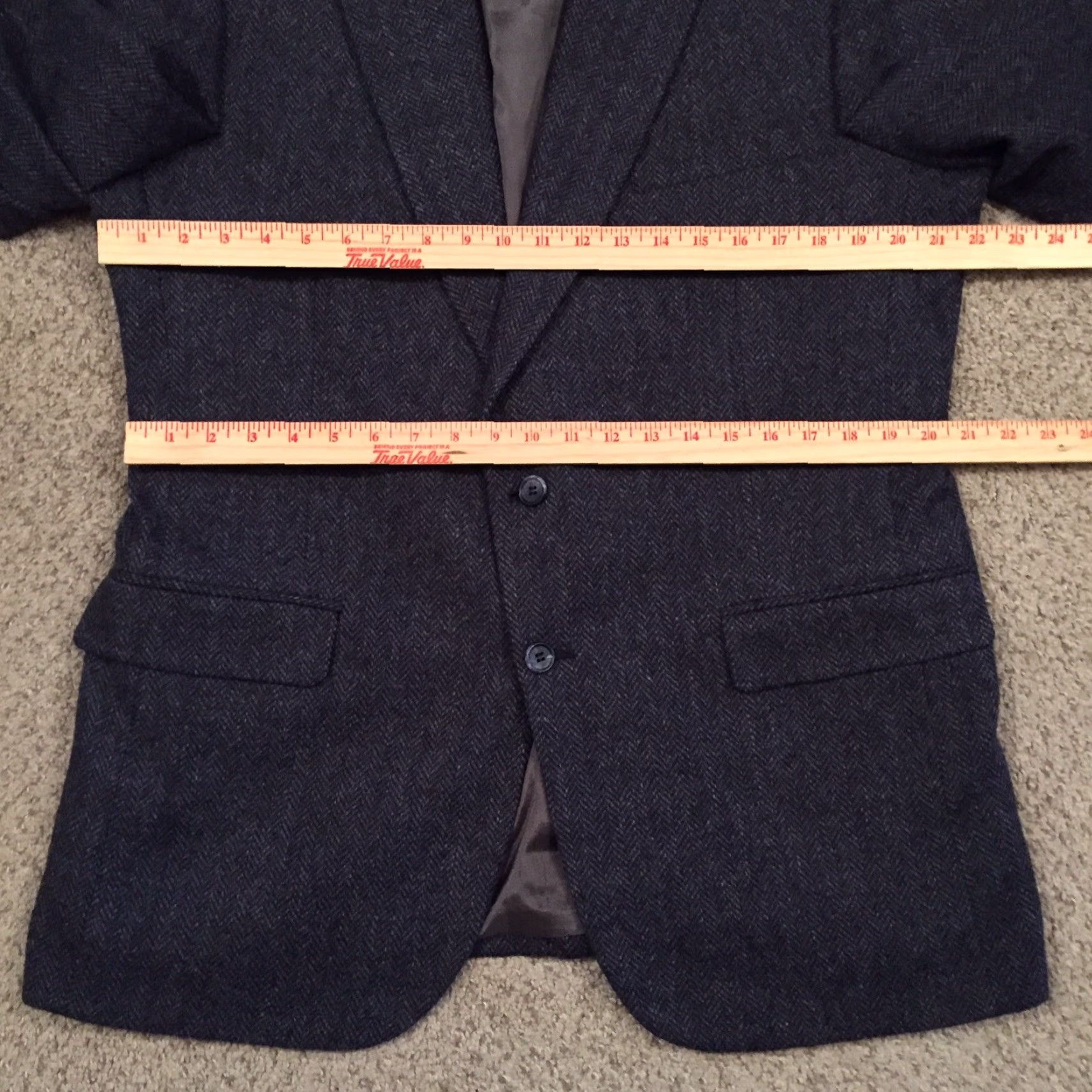 Vintage TownCraft Blazer Mens Size 44 Long Blue Herringbone Wool Two Button Single Vent Jacket Coat Notch Lapel Regular 2 Piece Vintage No Mens Size 44R - 5 Thumbnail