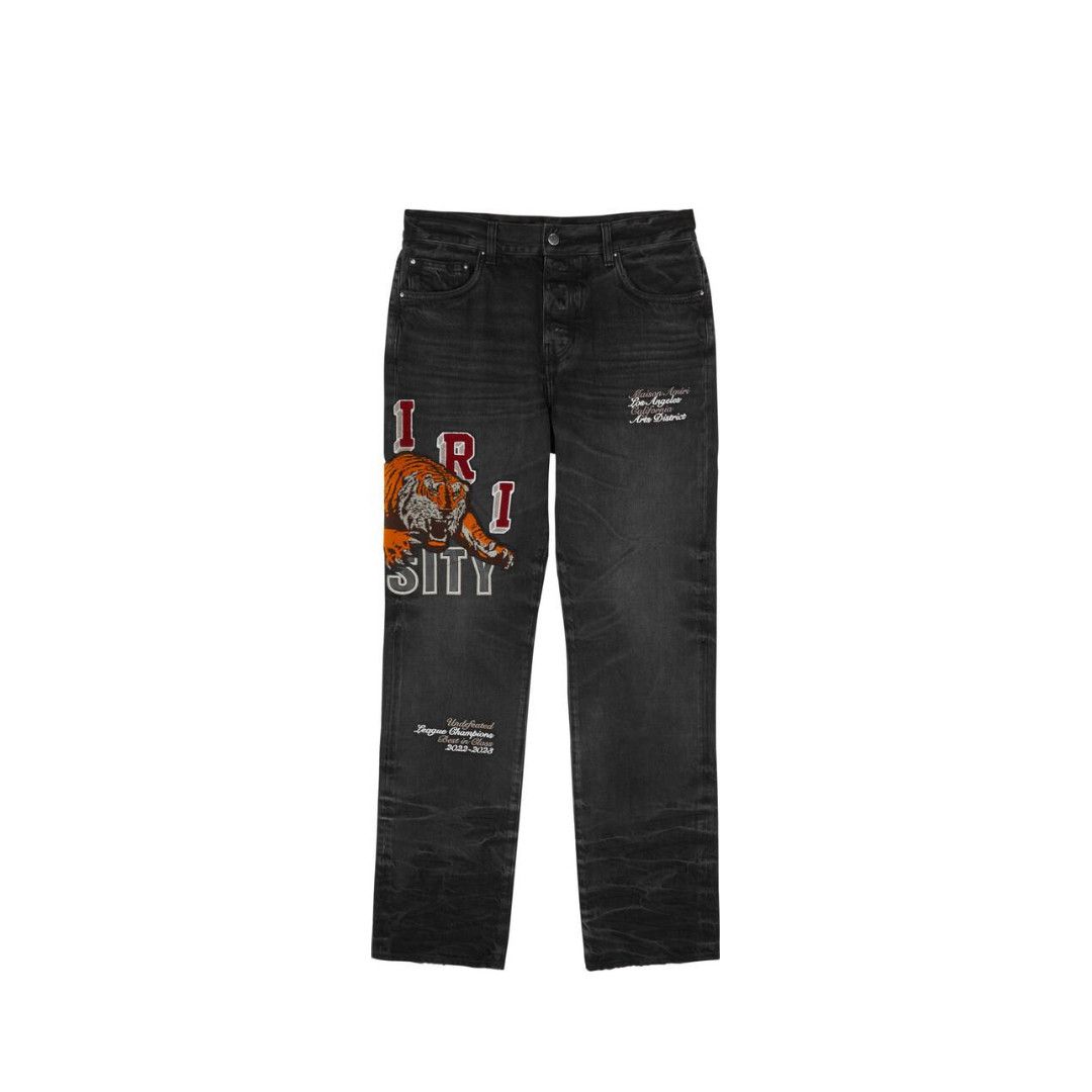 Amiri o1w1db11224 Varsity Tiger-Appliqué Straight-Leg Jean Black Size US 32 / EU 48 - 1 Thumbnail