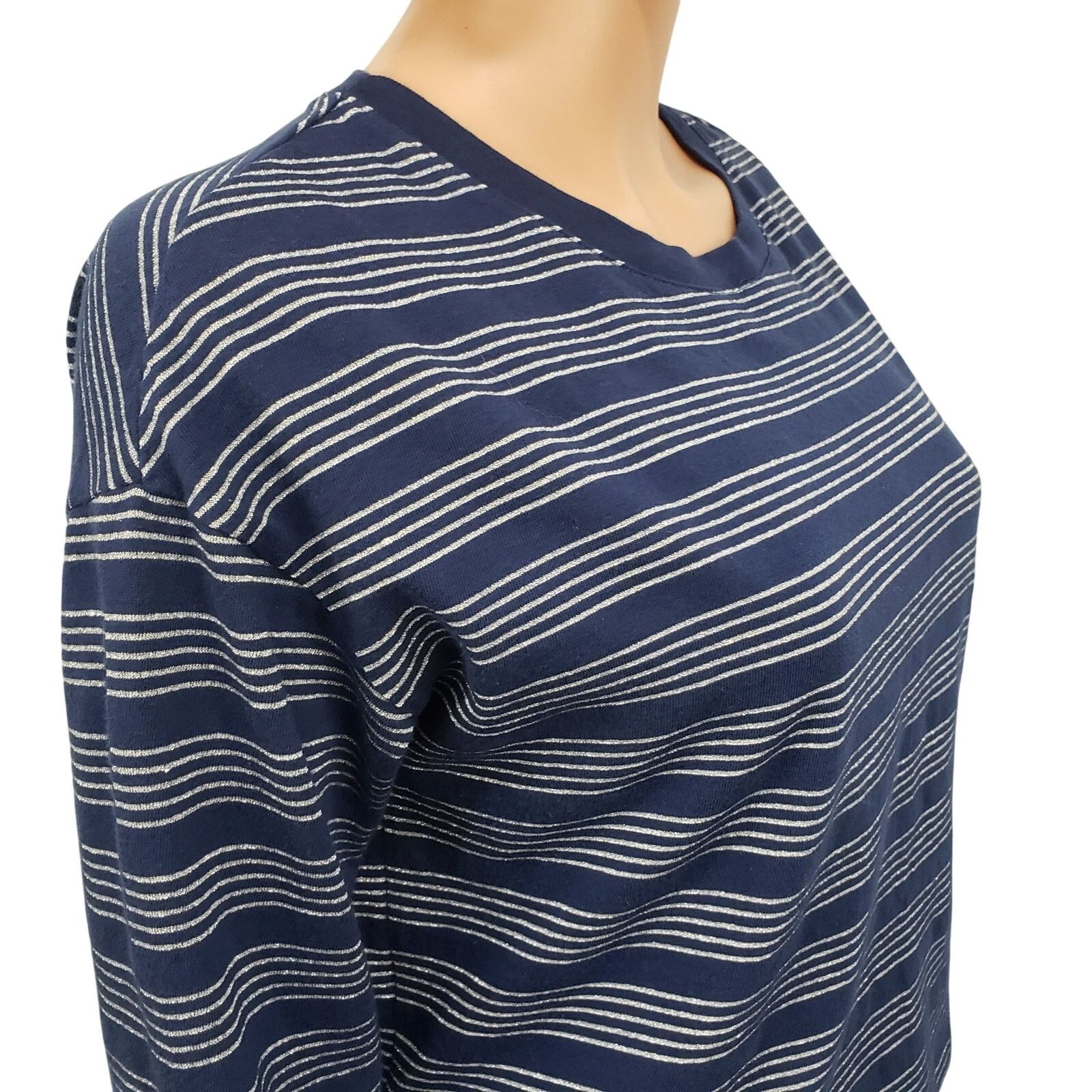Levi's LEVIS Striped Navy Blue Silver Glitter Tie Back Crop Top Tee Size XS / US 0-2 / IT 36-38 - 8 Thumbnail