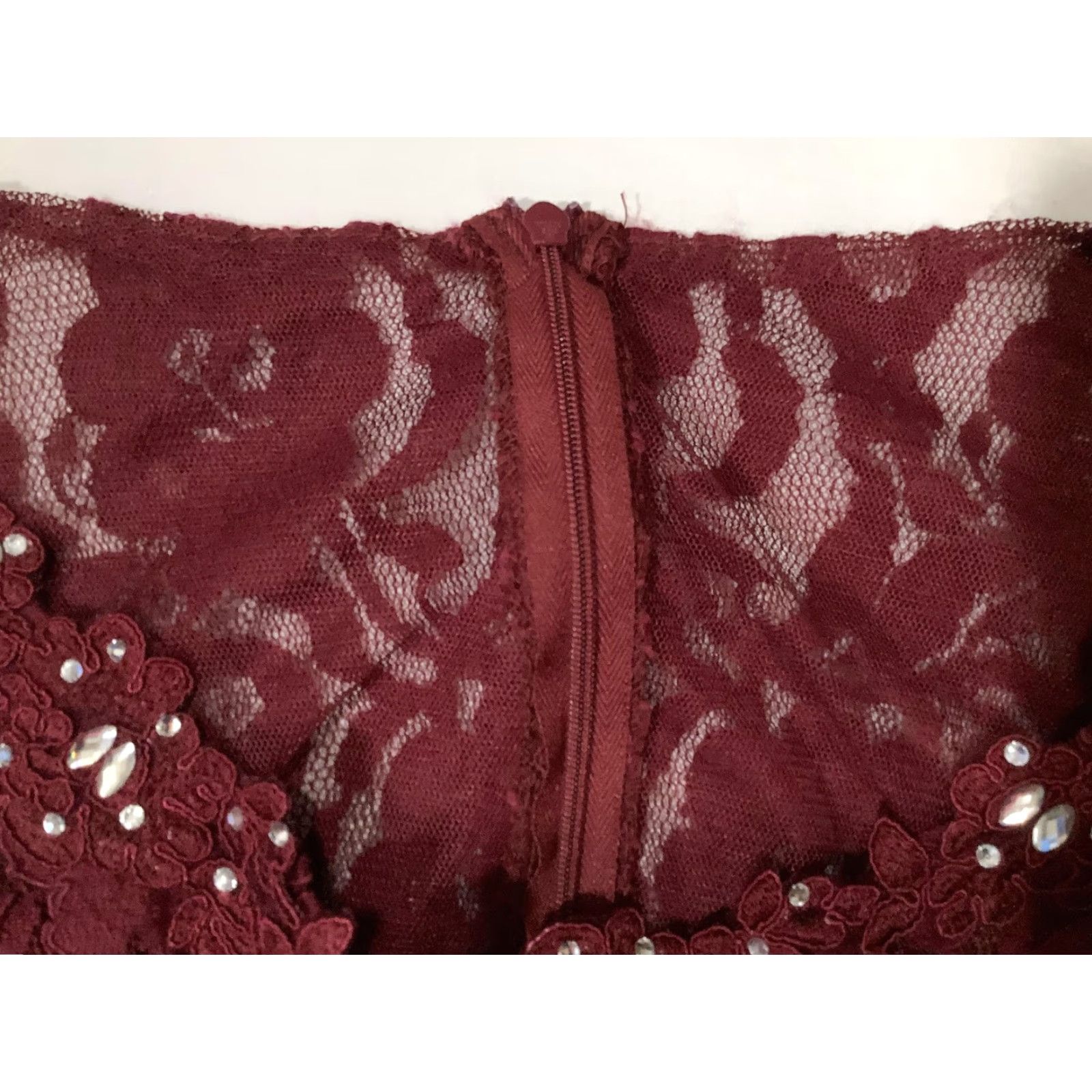 Vintage Juno Dress Womens Large Burgundy Lace Tulle Embellished Party Made USA 1067 Size L / US 10 / IT 46 - 4 Thumbnail