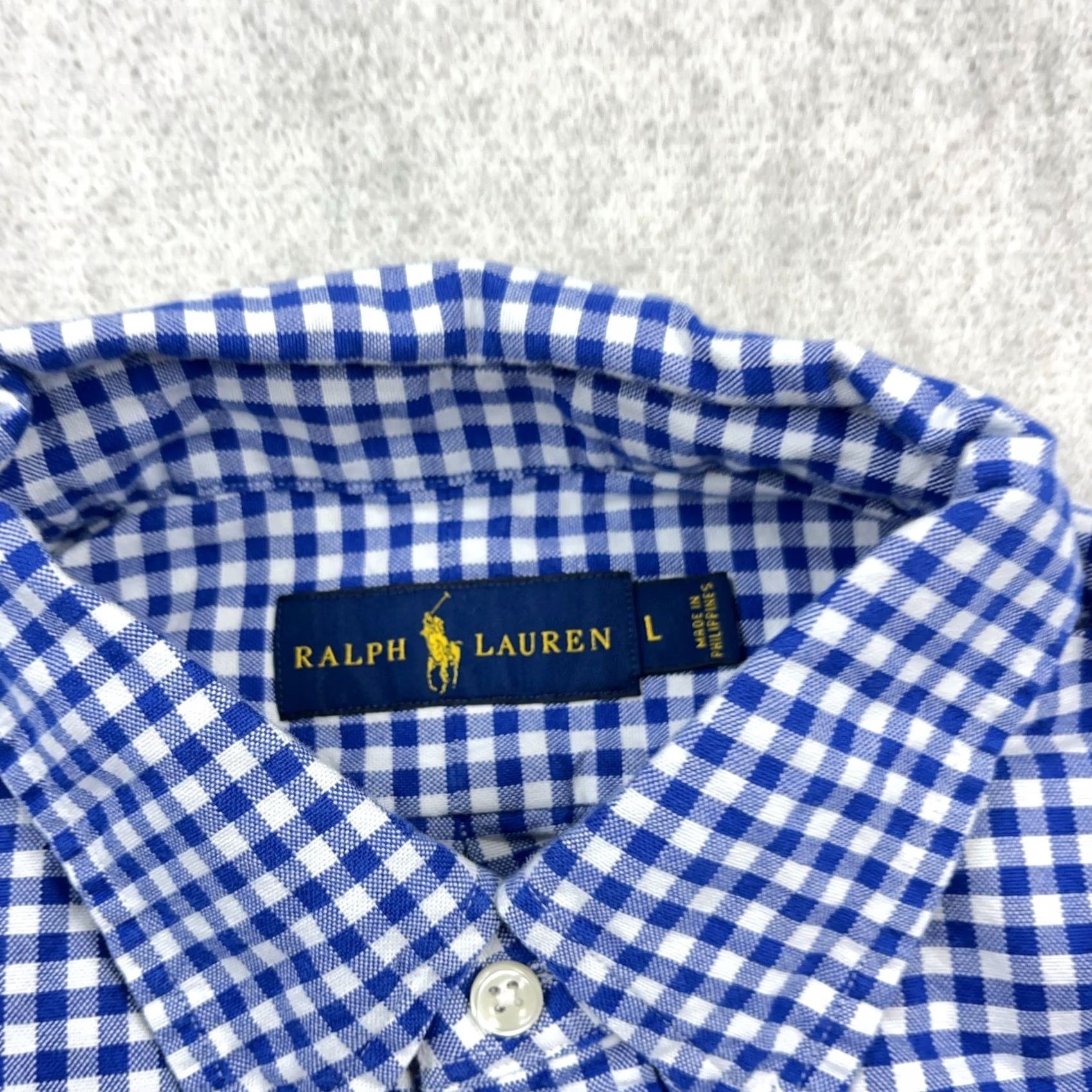 Ralph Lauren Ralph Lauren Shirt Mens L Blue Oxford Men Check Button Gingham Dress Flesh Size 42R - 3 Thumbnail