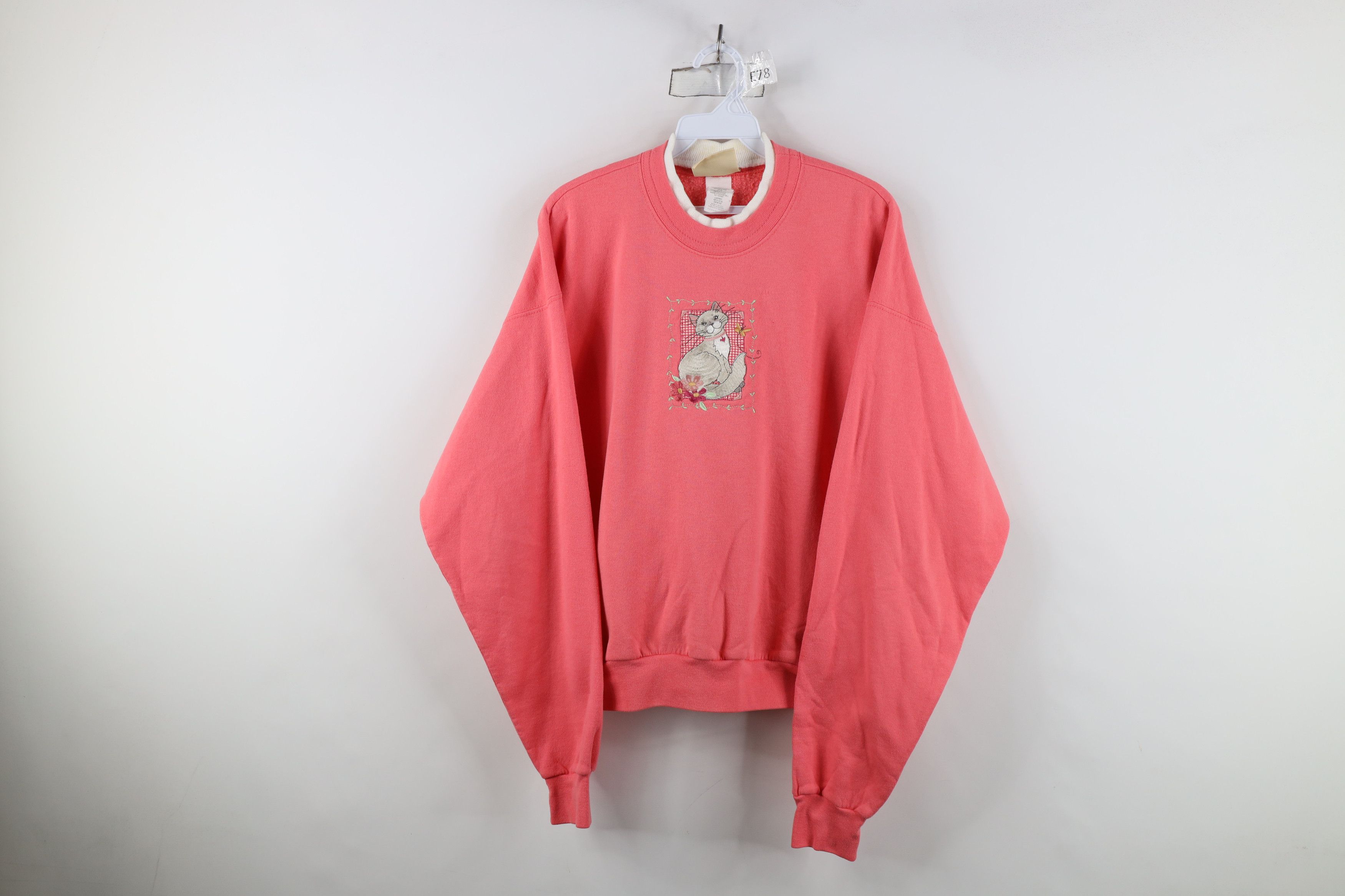 Vintage Vintage 90s Streetwear Cat Kitten Cat Lady Flower Sweatshirt Size L / US 10 / IT 46 - 1 Thumbnail