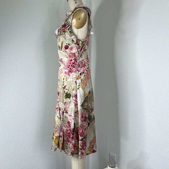 John Galliano × Vintage VTG John Galliano Gazette Newspaper Floral Dress Silk Italy Size M / US 6-8 / IT 42-44 - 4 Thumbnail